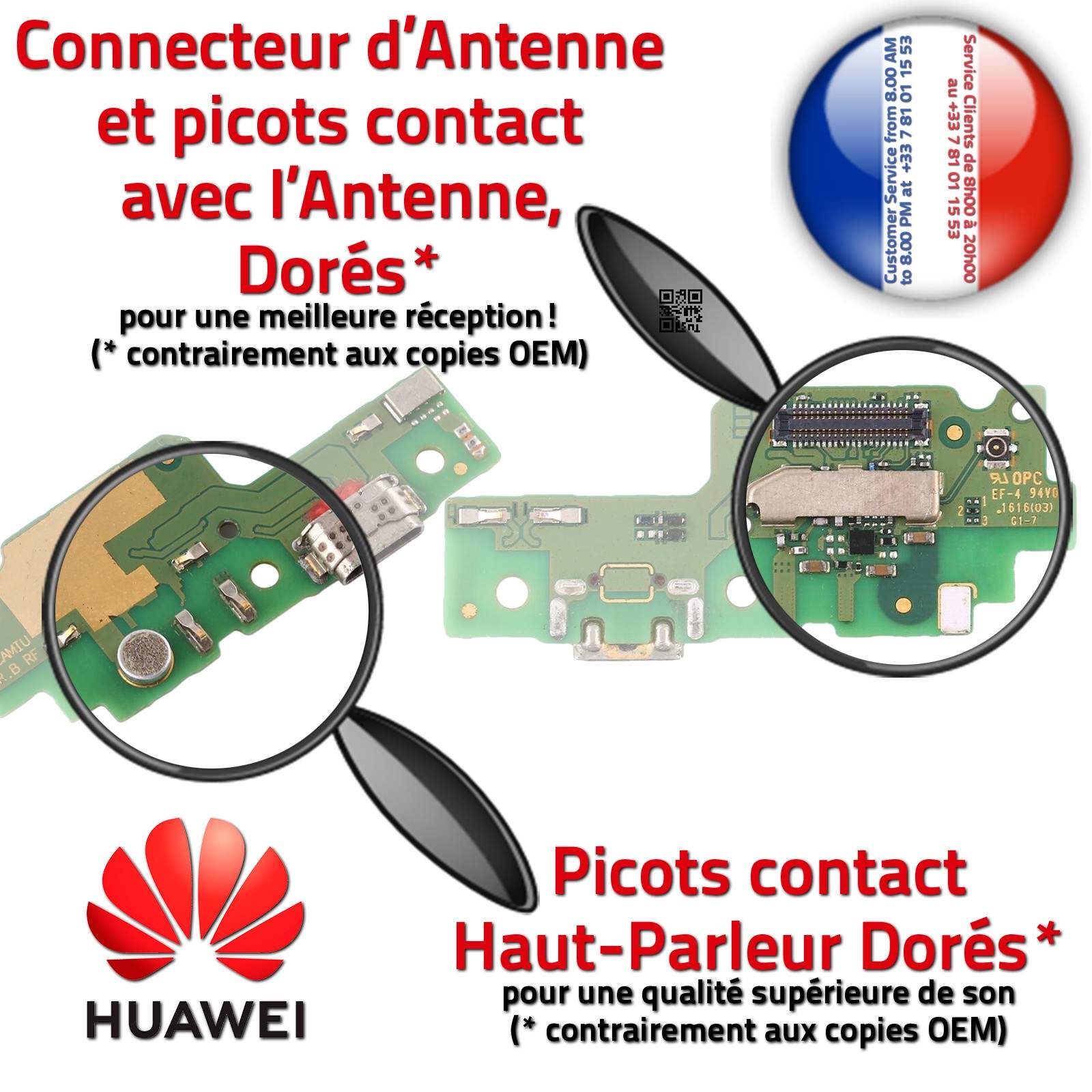 Huawei Y6-2 JACK Haut-Parleur Chargeur Micro USB ORIGINAL PORT Câble Nappe Charge OFFICIELLE Qualité Microphone Antenne