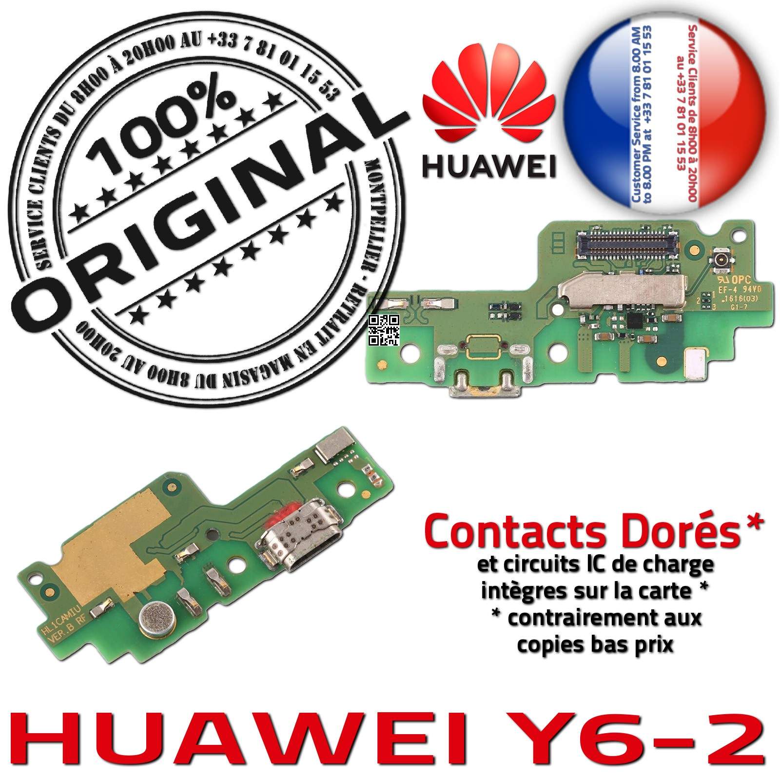Huawei Y6-2 Charge Rapide Connecteur Micro USB ORIGINAL Prise Chargeur Nappe OFFICIELLE Qualité Microphone Antenne RESEAU Câble