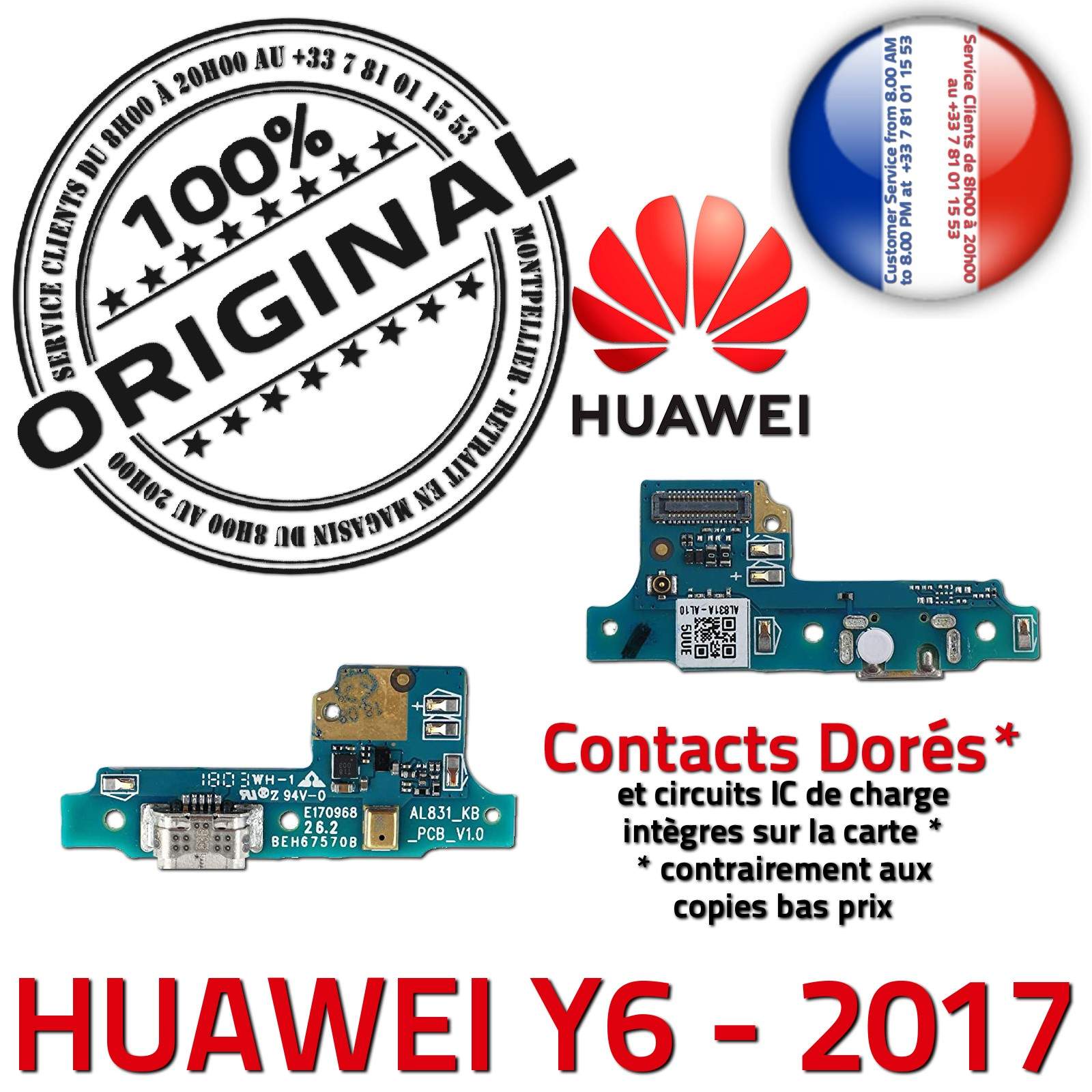 Huawei Y6 2017 JACK Branchement Chargeur Nappe Micro USB ORIGINAL Téléphone PORT Câble DOCK de Charge Qualité Microphone Antenne