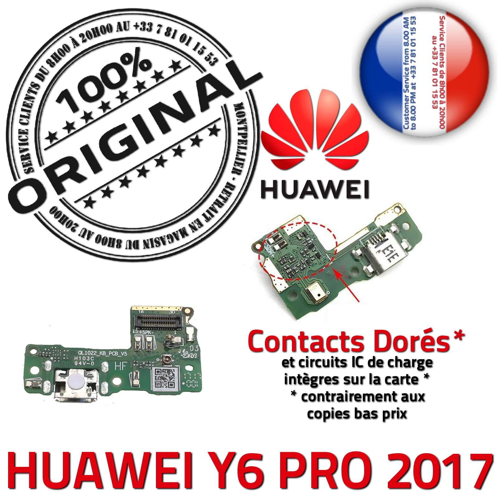 Téléphone Huawei Y6 PRO 2017 ORIGINAL Connecteur Antenne RESEAU Charge Prise Chargeur USB Nappe OFFICIELLE Microphone Qualité