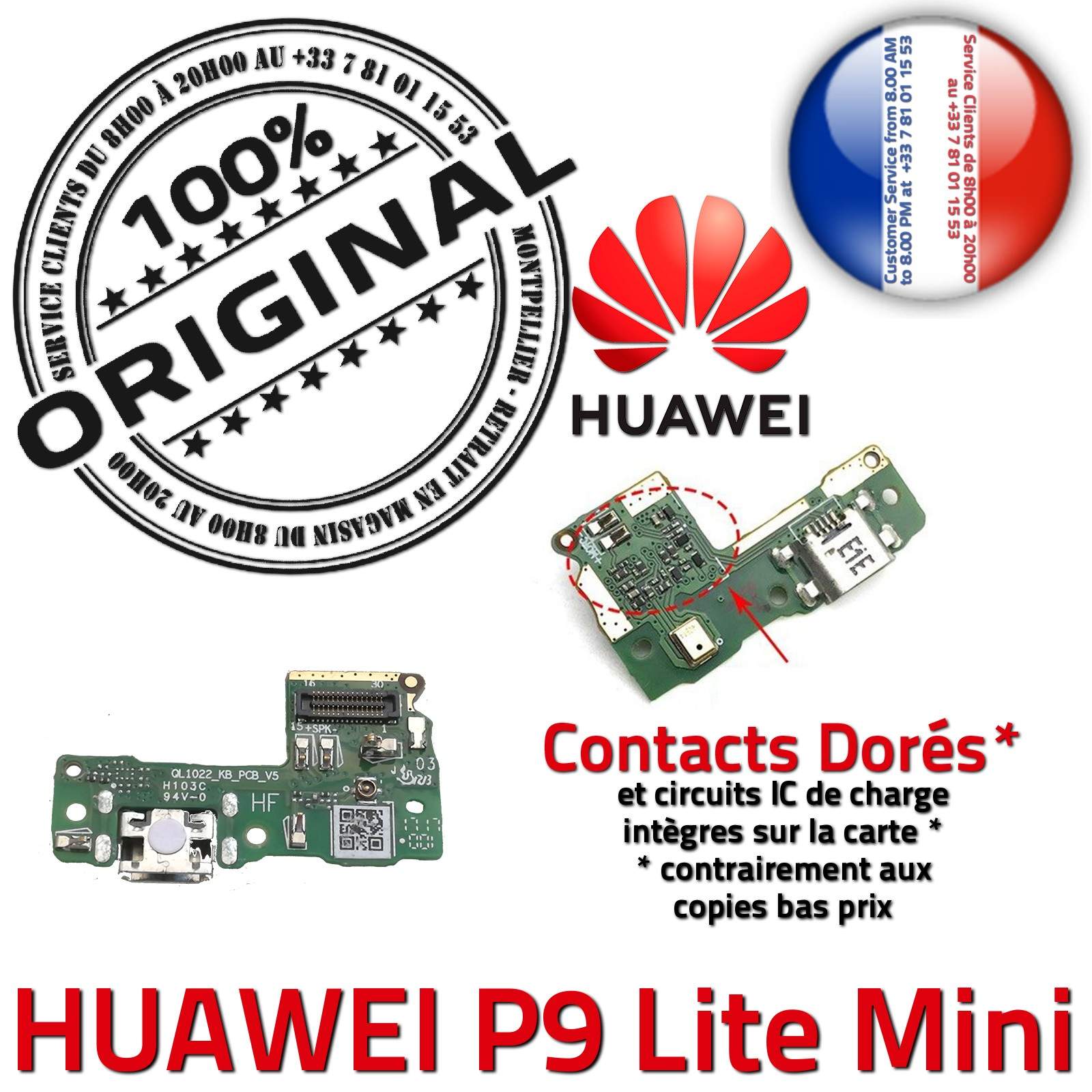 ORIGINAL Huawei P9 Lite Mini Microphone Téléphone Connecteur Charge Prise Chargeur USB Nappe OFFICIELLE Qualité Antenne RESEAU