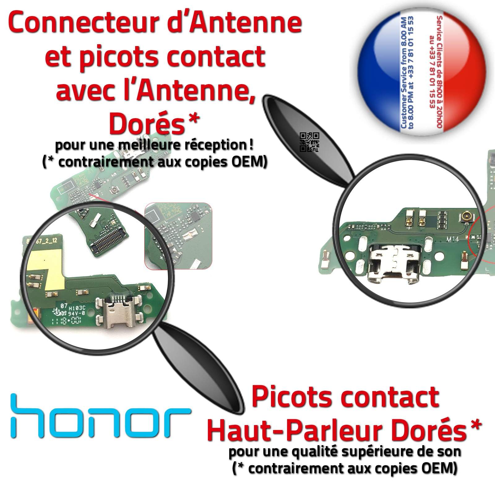 Téléphone Huawei Honor 7C ORIGINAL Connecteur Antenne SMA GSM Charge Prise Chargeur PORT USB Nappe OFFICIELLE Microphone Qualité