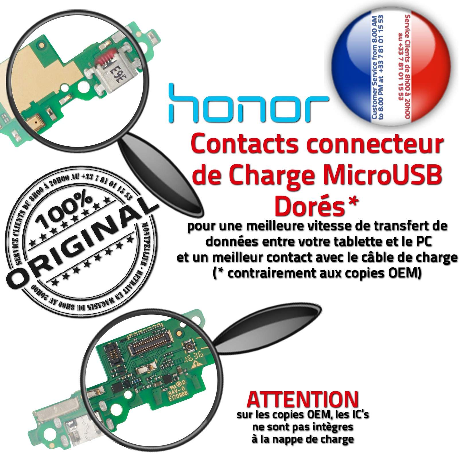 Changer Câble Prise Alimentation PORT Téléphone AUDIO Type-C Réseau Antenne SMA JACK Connecteur de Charge Rapide ORIGINAL Remplacement Écouteur Sonde Température Filtre Haut-Parleur Réparation Chargeur Micro USB C Origine Honor 5C Nappe Qualité Microphone