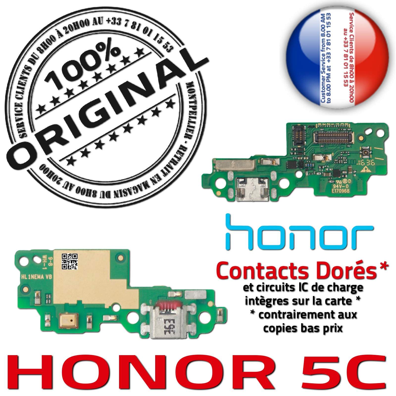 Honor 5C PORT Chargeur ORIGINAL Téléphone Prise Charge USB Nappe Micro OFFICIELLE Qualité Microphone Antenne RESEAU Câble JACK