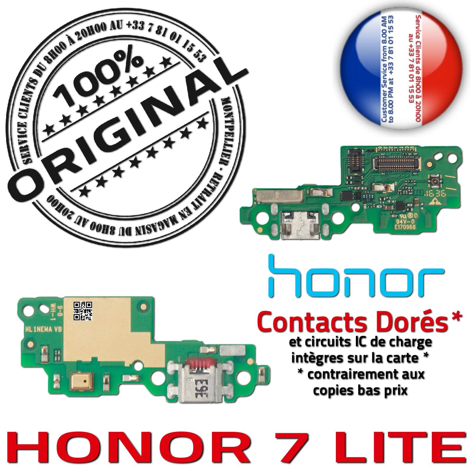 Honor 7 LITE Connecteur Chargeur ORIGINAL Téléphone Huawei Prise Charge PORT MicroUSB Nappe OFFICIELLE Microphone Antenne RESEAU