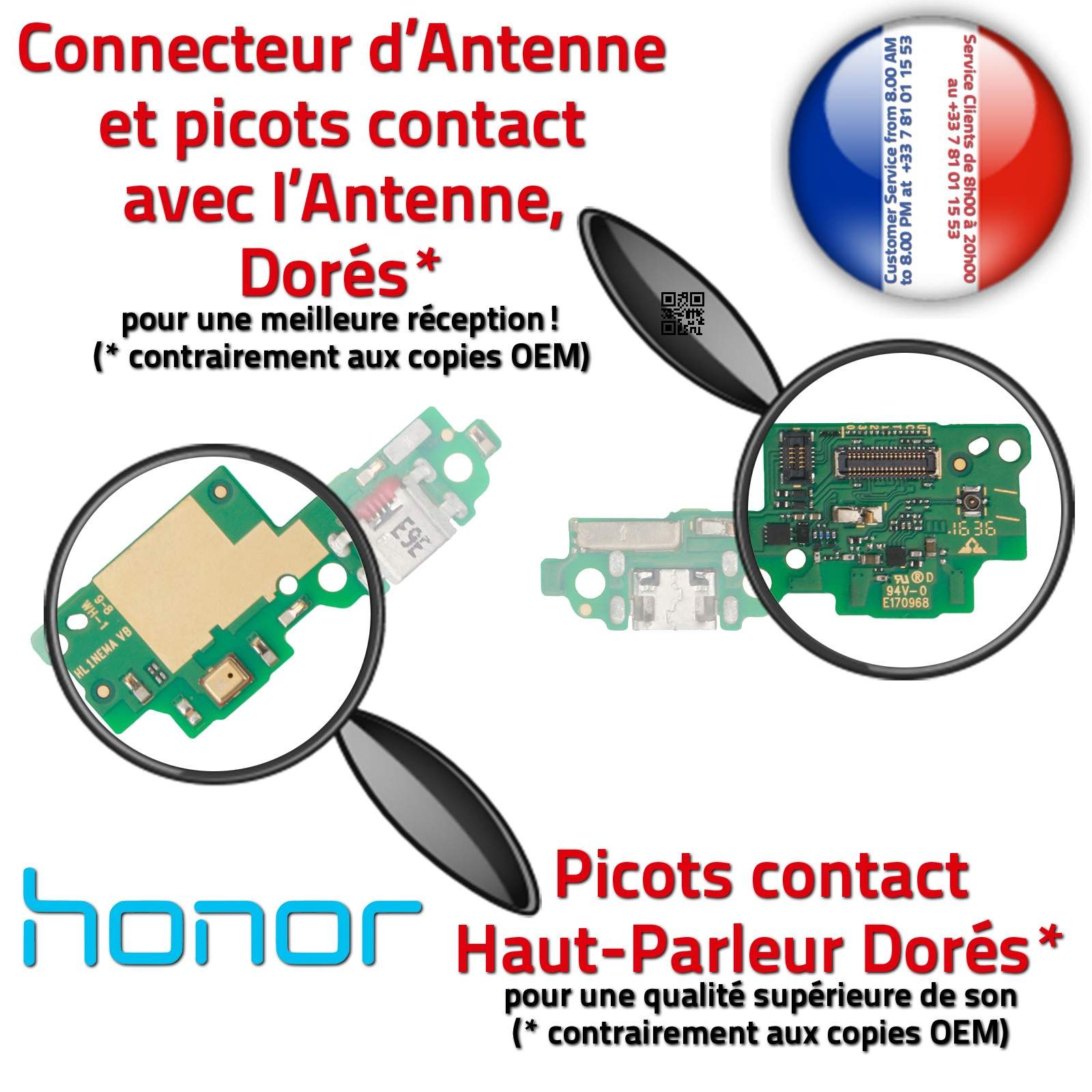 Honor 7 LITE Connecteur Chargeur ORIGINAL Téléphone Huawei Prise Charge PORT MicroUSB Nappe OFFICIELLE Microphone Antenne RESEAU
