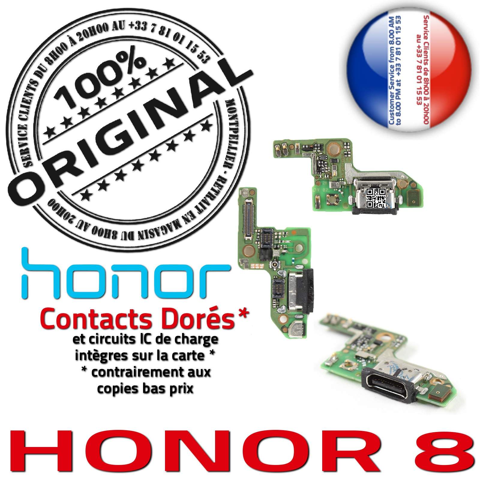 Téléphone Huawei Honor 8 ORIGINAL Connecteur Antenne RESEAU Charge Prise Chargeur USB Type-C Nappe OFFICIELLE Microphone Qualité