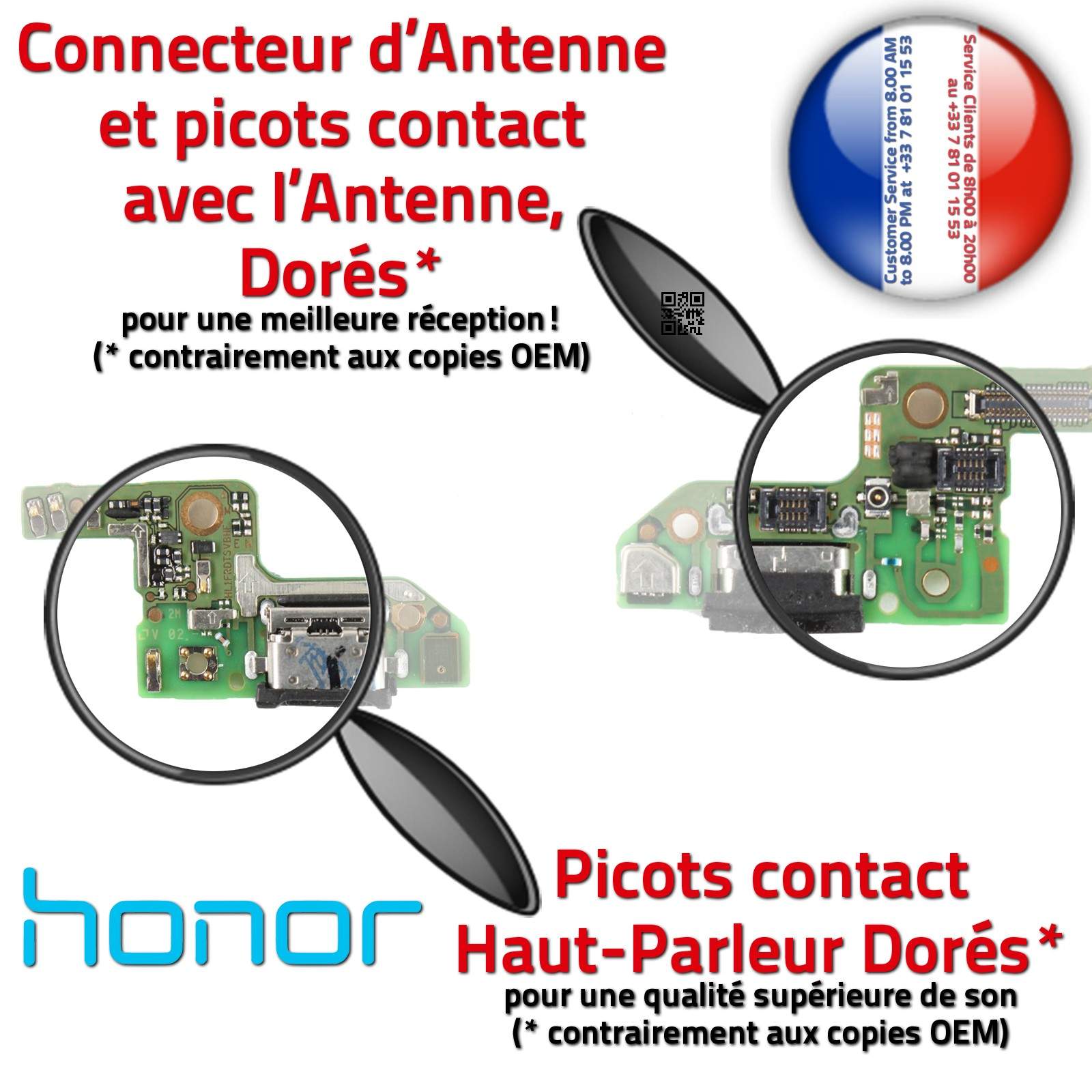 Téléphone Huawei Honor 8 ORIGINAL Connecteur Antenne RESEAU Charge Prise Chargeur USB Type-C Nappe OFFICIELLE Microphone Qualité