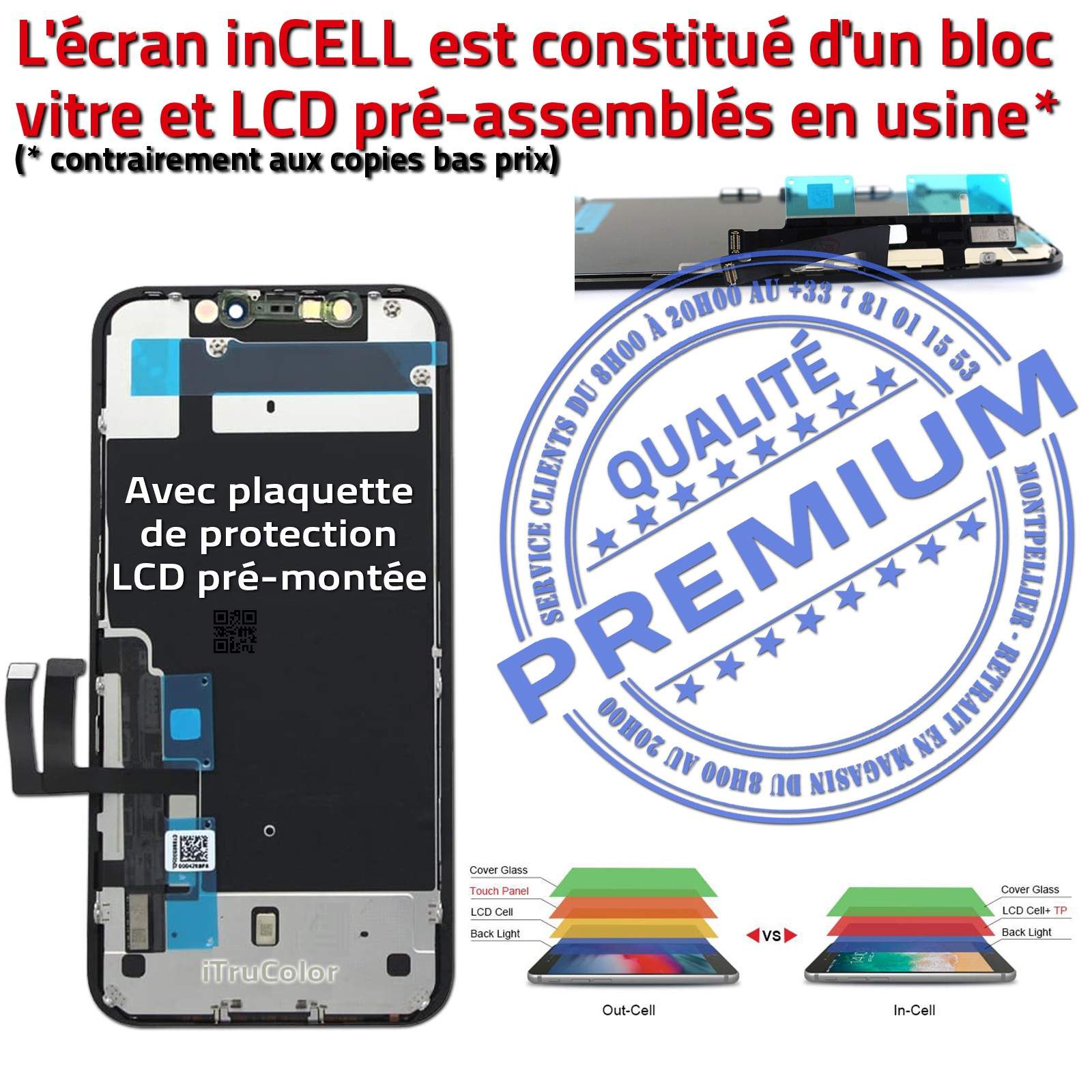 LCD iPhone 11 A2221 Écran Complet inCELL Apple PREMIUM Super Retina 6,1in  Vitre SmartPhone Affichage True Tone Cristaux Liquides