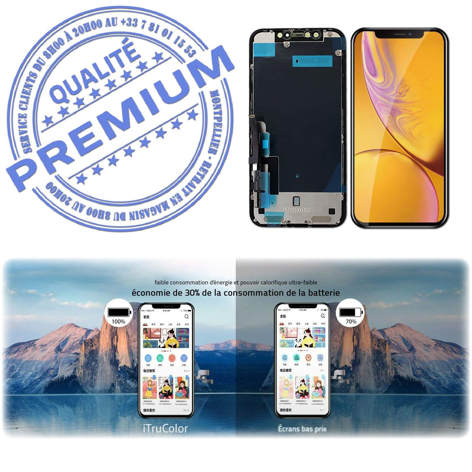 Écran Complet iPhone XR A2107 inCELL Apple PREMIUM Super Retina 6,1 in  Vitre SmartPhone Affichage True Tone Cristaux Liquides