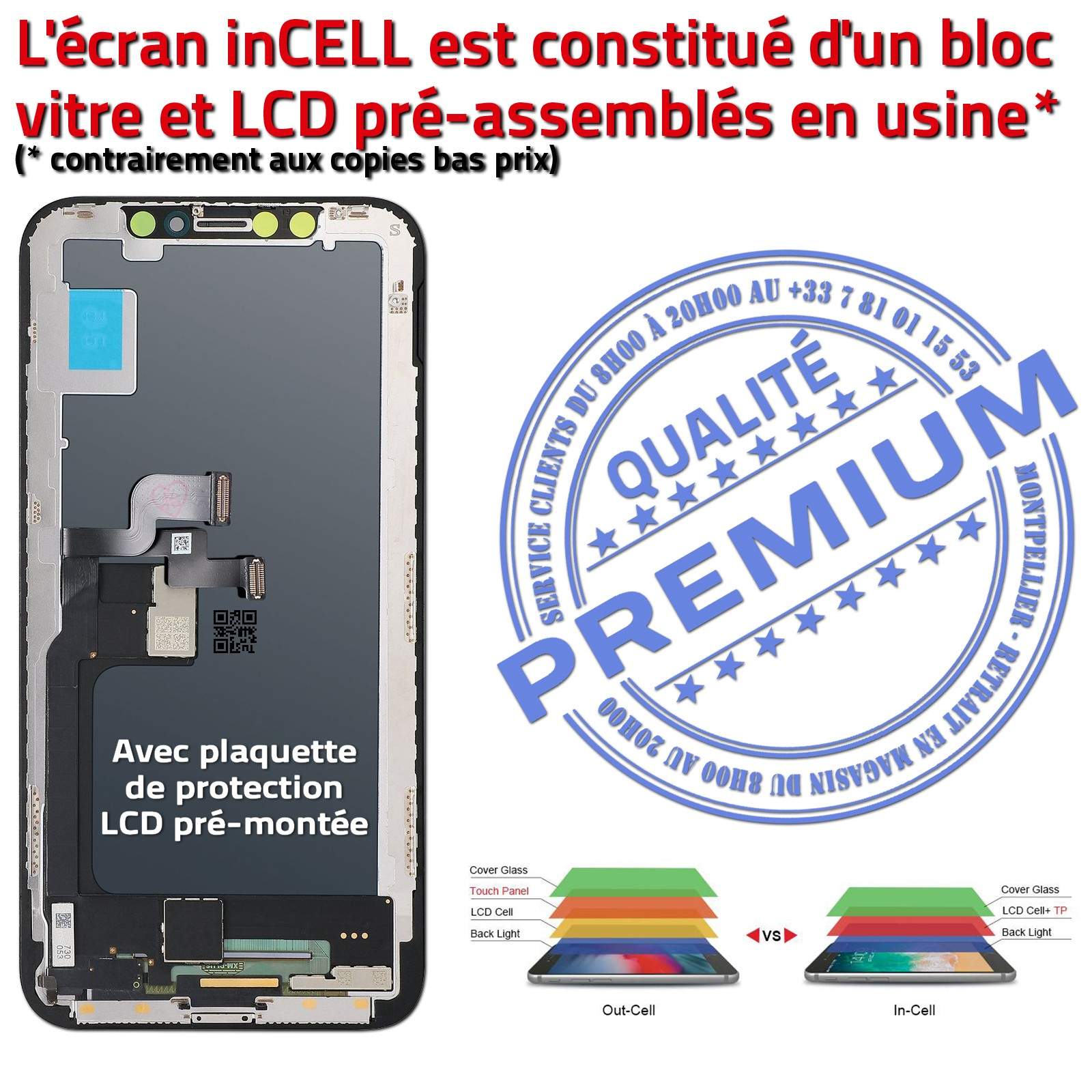 POUR IPHONE X NOIR - ECRAN COMPLET: VITRE TACTILE+LCD SUR CHASSIS+