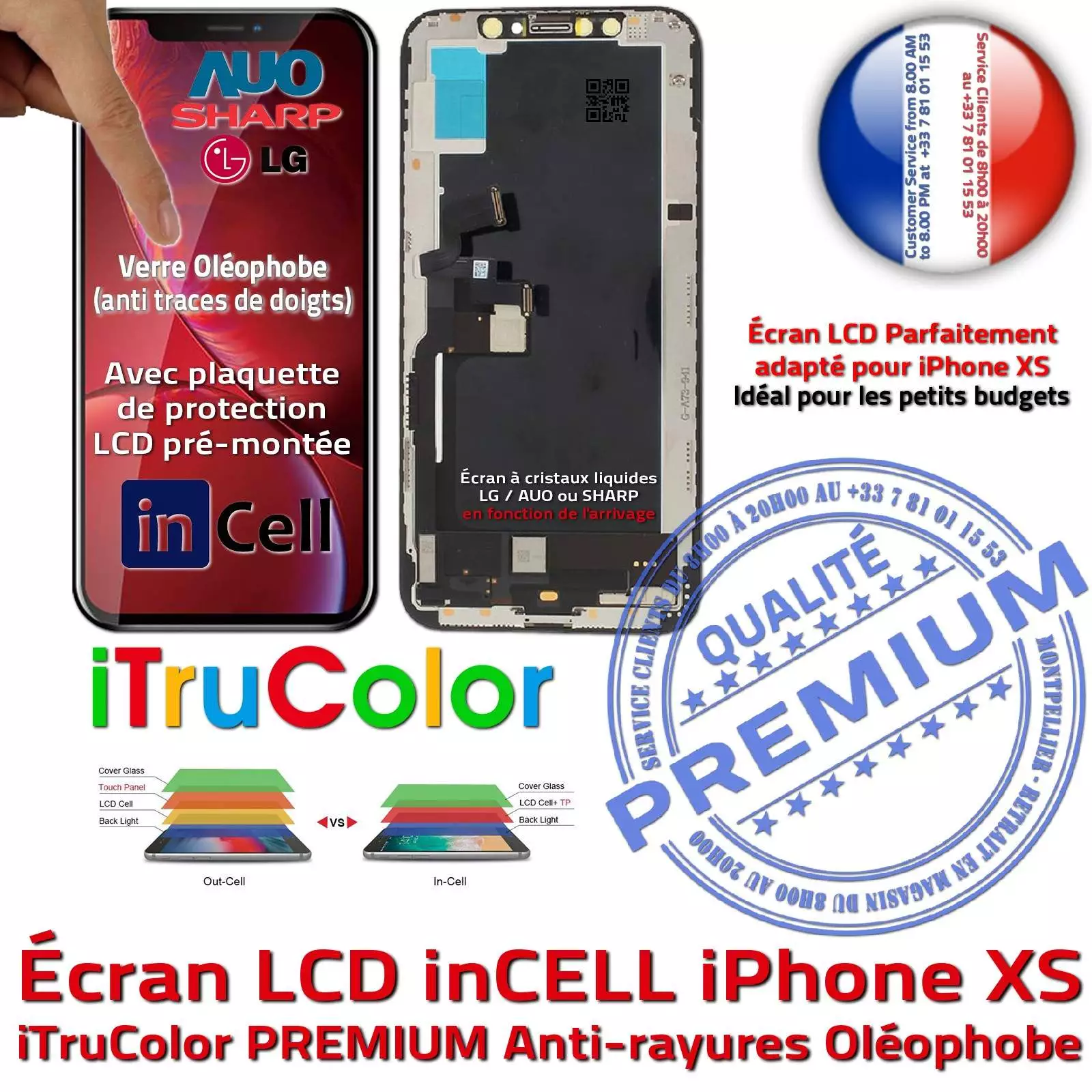 Super Retina 5,8 in iPhone XS In-CELL PREMIUM LCD Remplacement Cristaux Liquides SmartPhone Vitre 3D Touch Écran HDR Oléophobe
