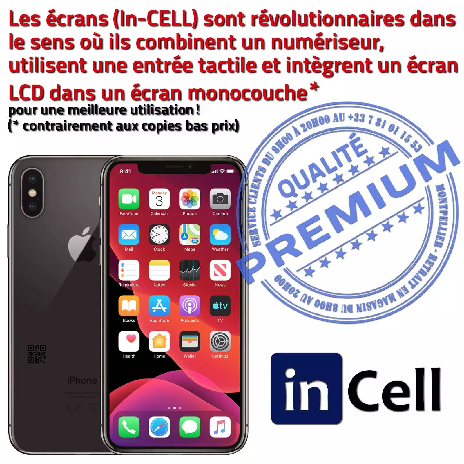 inCELL Apple Écran Complet iPhone XS A1920 PREMIUM Retina LCD 5,8 pouces