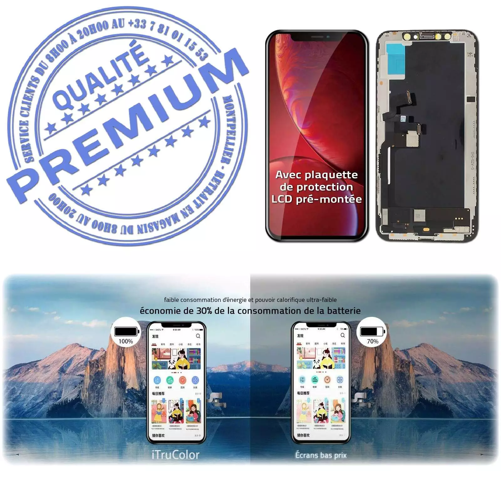 Verre Tactile Écran Complet iPhone XS A2099 inCELL Qualité PREMIUM Réparation SmartPhone Affichage True Tone LCD Retina 5,8 in