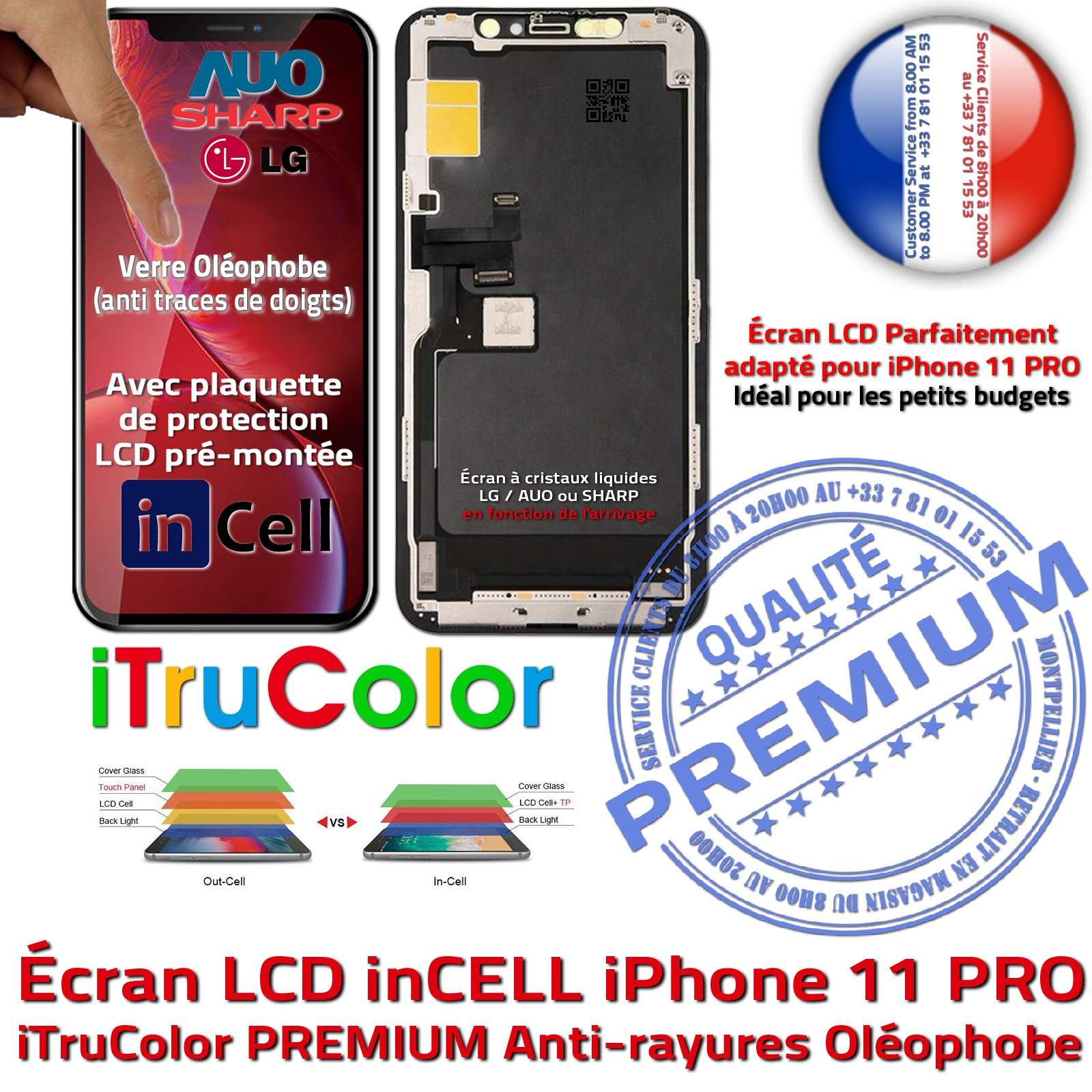 Verre Multi-Touch inCELL iPhone 11 PRO Apple LCD PREMIUM SmartPhone 3D Touch Remplacement Écran Cristaux Liquides iTruColor