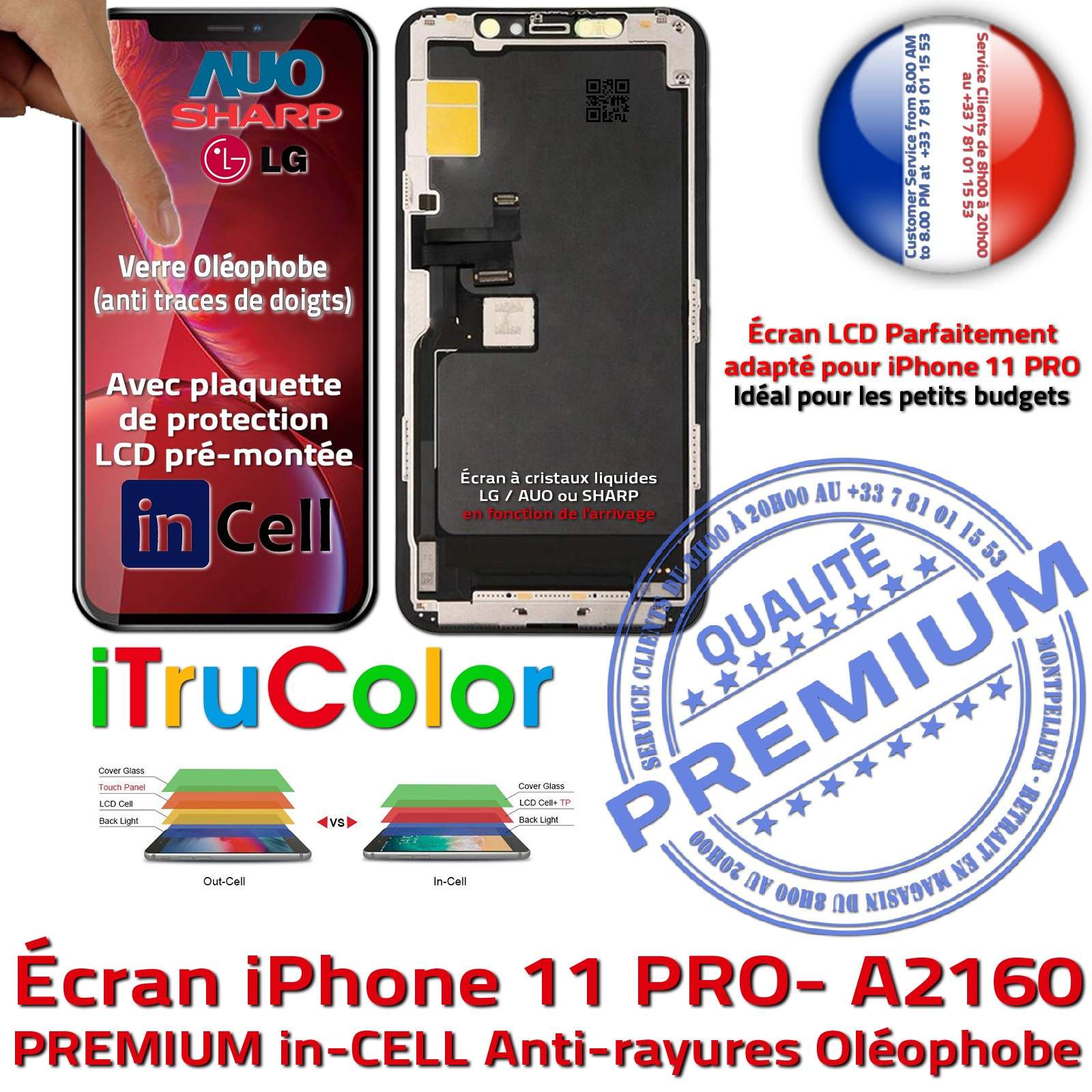 Super Retina 5,8 in iPhone A2160 In-CELL PREMIUM LCD Remplacement Cristaux Liquides SmartPhone Vitre Touch Écran HDR Oléophobe