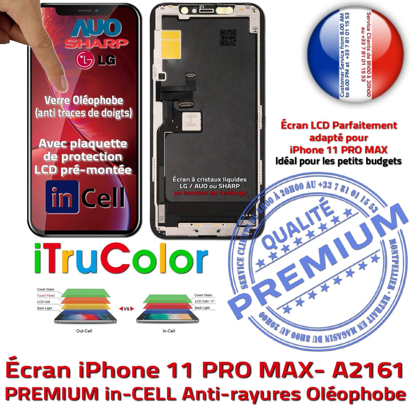 Verre Tactile iPhone A2161 inCELL Qualité Écran PREMIUM Réparation SmartPhone Affichage True Tone LCD Super Retina 6,5 in