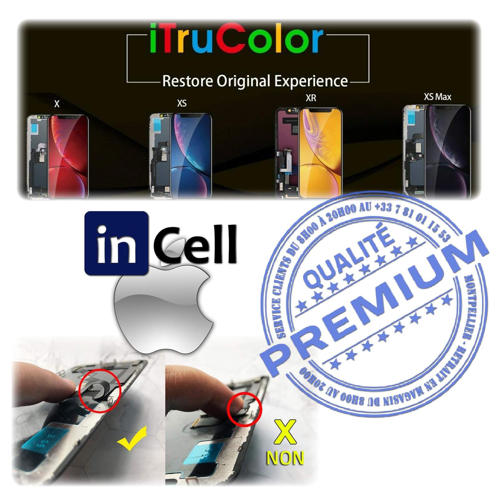 Verre Tactile iPhone A2220 inCELL Qualité Écran PREMIUM Réparation SmartPhone Affichage True Tone LCD Super Retina 6,5 in