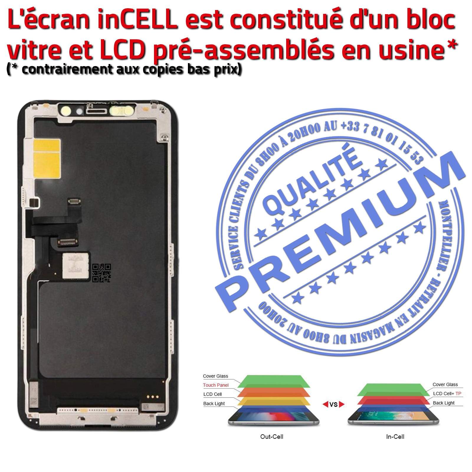 Écran inCELL Réparation Apple iPhone A2220 iTruColor PREMIUM SmartPhone 3D Touch LCD Cristaux Liquides HD Retina 6,5 in