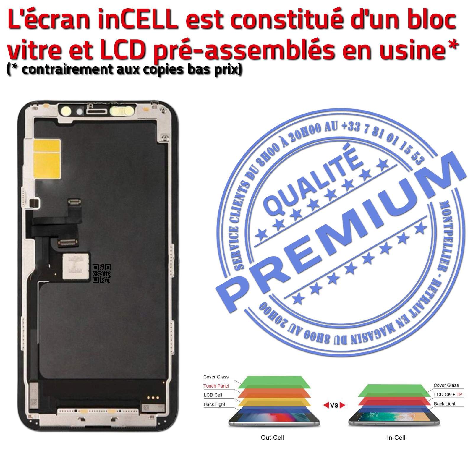 LCD iPhone A2218 Écran inCELL Apple PREMIUM Super Retina 6,5 pouces Vitre SmartPhone Affichage True Tone Cristaux Liquides