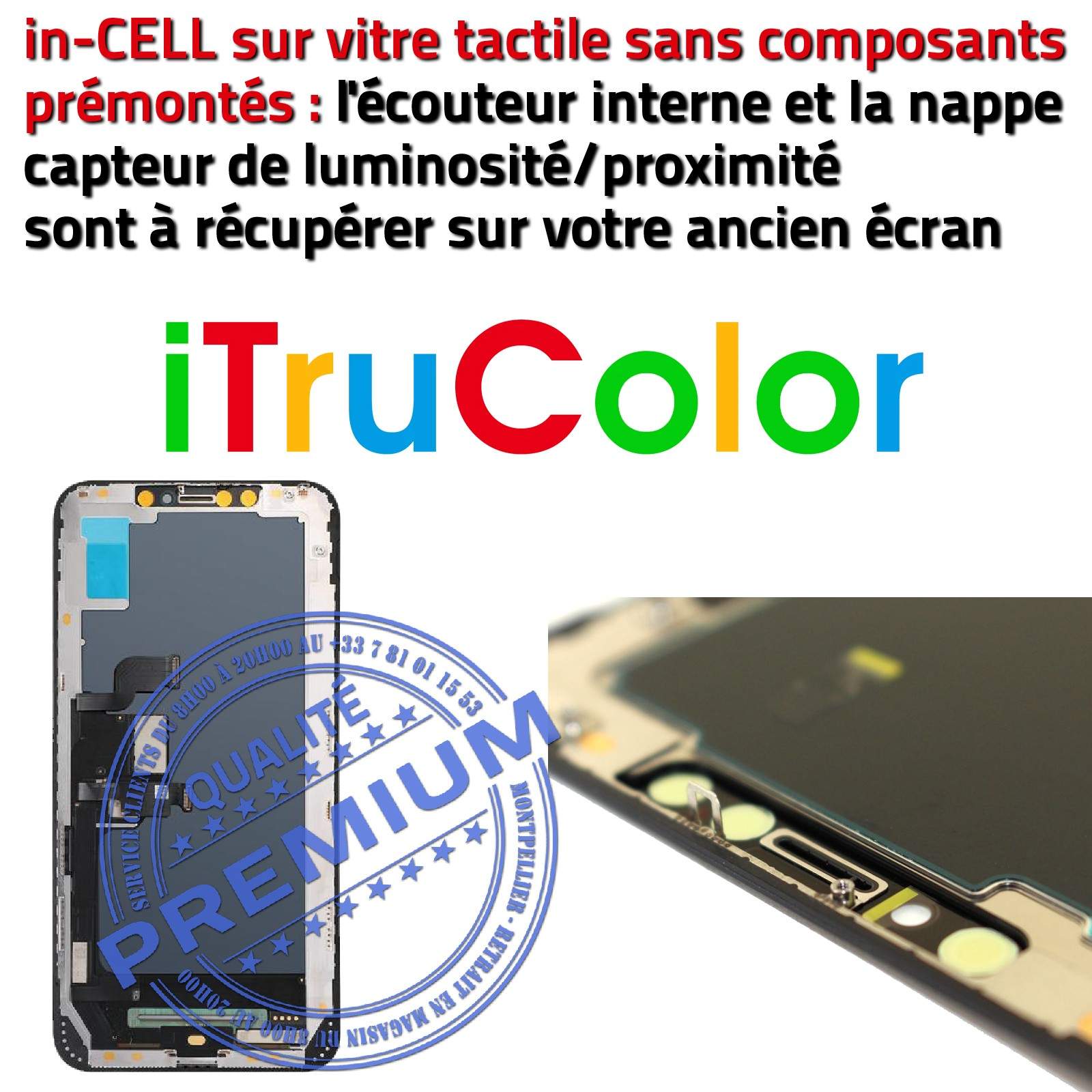 Verre Tactile iPhone A1921 inCELL iTruColor PREMIUM Écran Verre Multi-Touch  SmartPhone Affichage True Tone LCD LG HDR Oléophobe