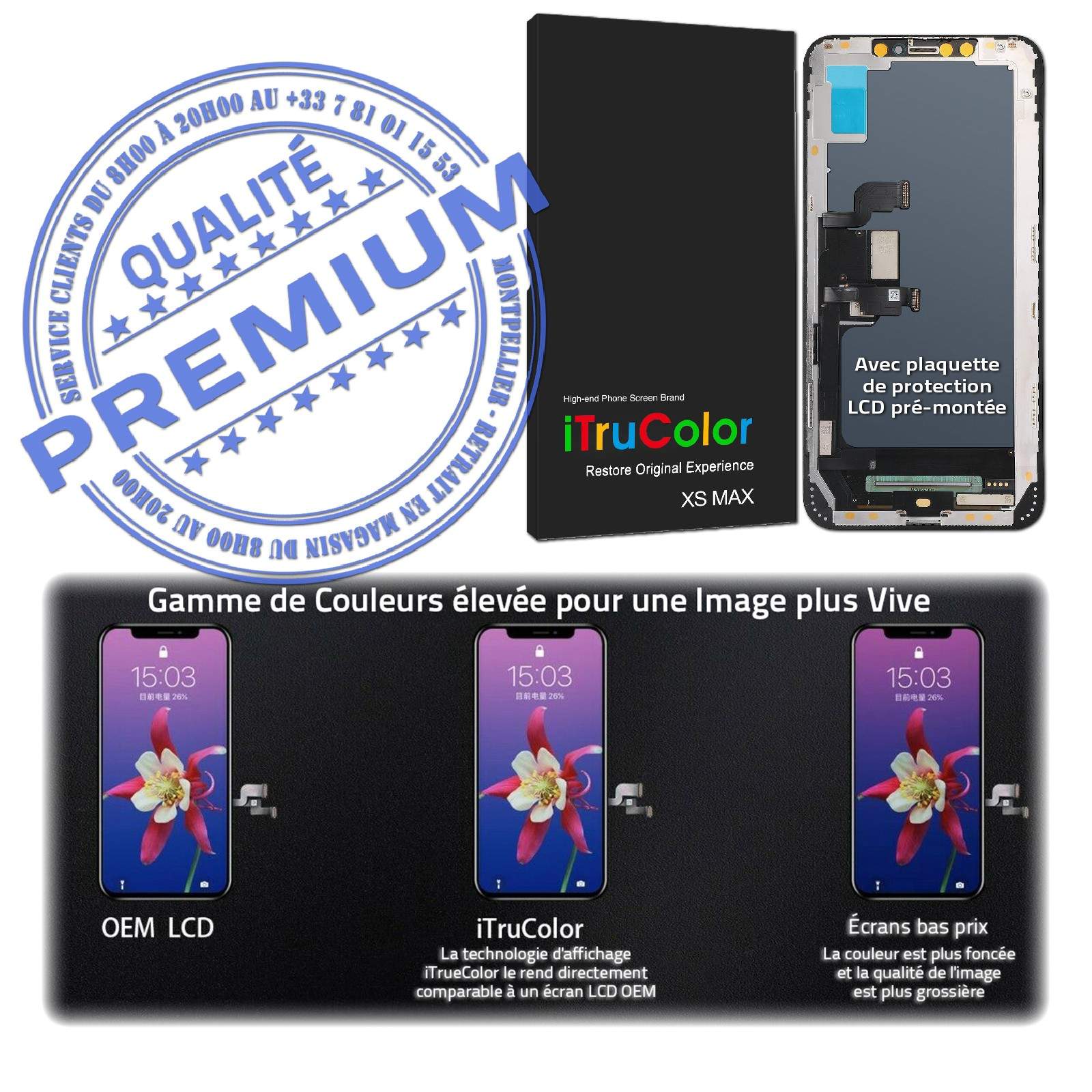 A2102 A2103 A2104 KIT Qualité Téléphone Réparation Vitre Tactile iPhone XS MAX inCELL sur Châssis In-CELL LCD Super Retina 6.5 inch Verre Apple A1921 A2101 Changer Écran Complet Assemblé HDR Oléophobe PREMIUM LG AUO Sharp SmartPhone Affichage Anti-rayures