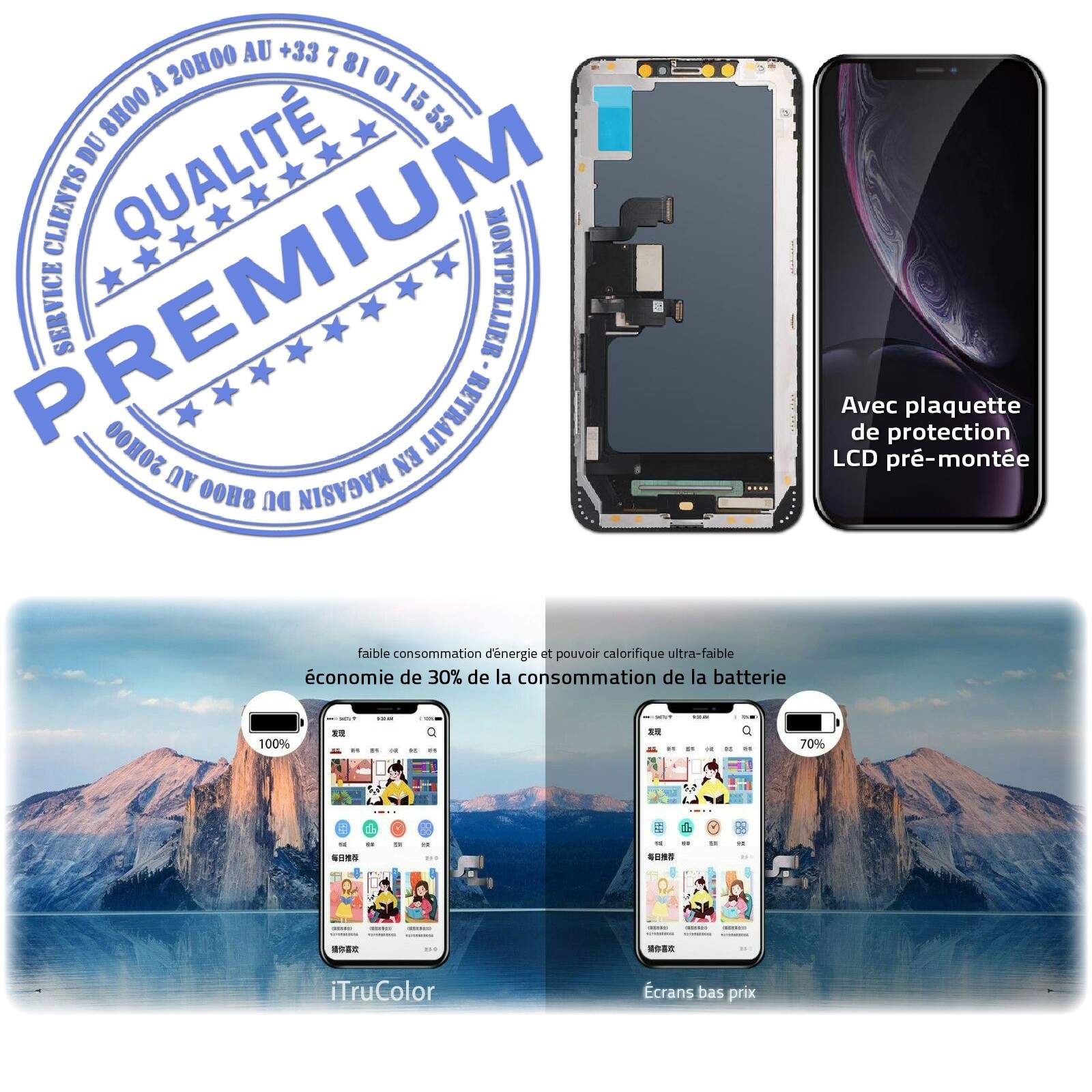 Super Retina 6,5 in iPhone A2101 In-CELL PREMIUM LCD Remplacement Cristaux Liquides SmartPhone Vitre Touch Écran HDR Oléophobe