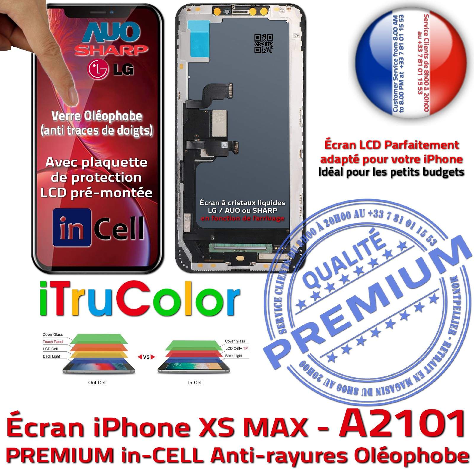 Écran inCELL Réparation Apple iPhone A2101 iTruColor PREMIUM SmartPhone 3D Touch LCD Cristaux Liquides HD Super Retina 6,5 inch