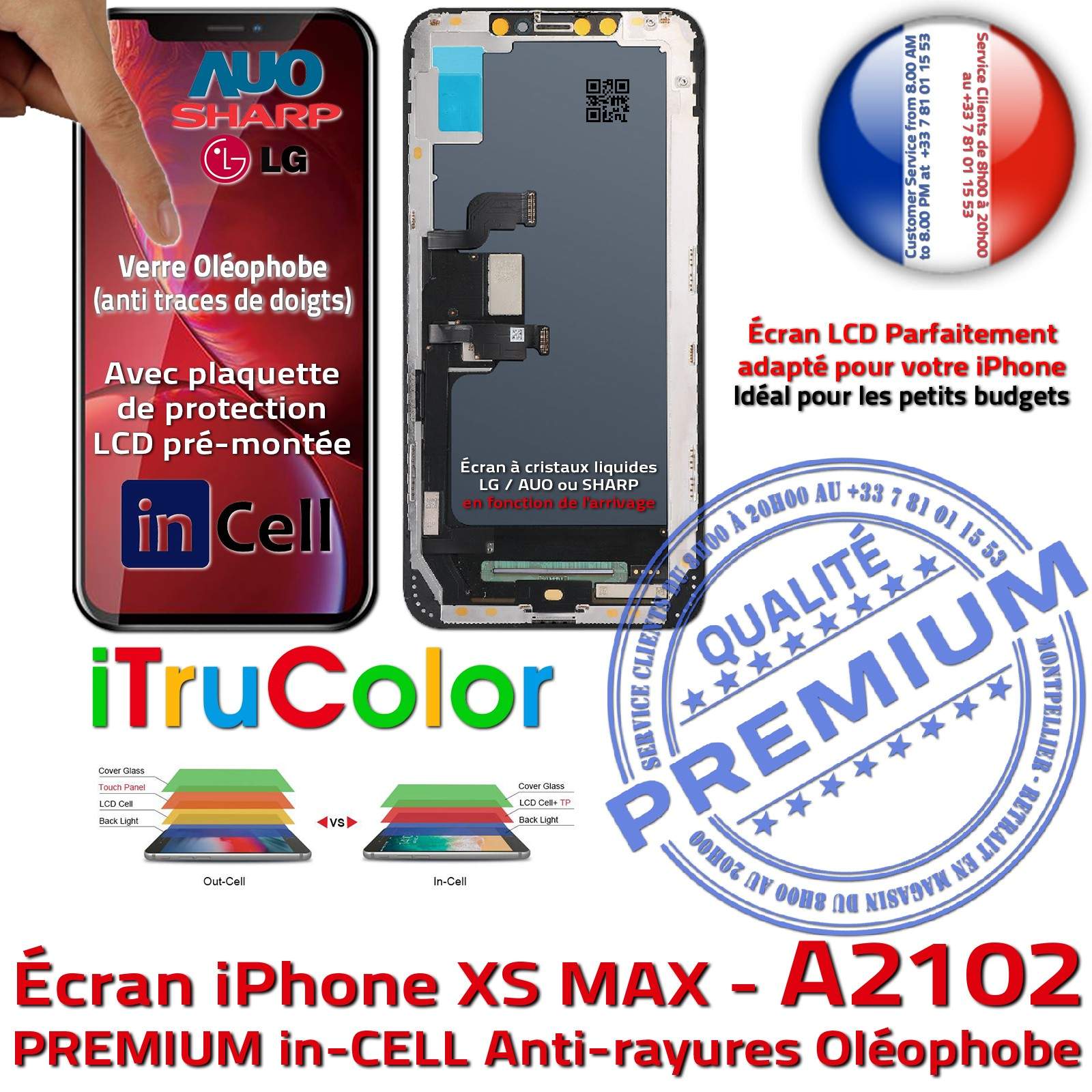 Verre Tactile iPhone A2102 inCELL iTruColor PREMIUM Écran Verre Multi-Touch SmartPhone Affichage True Tone LCD LG HDR Oléophobe