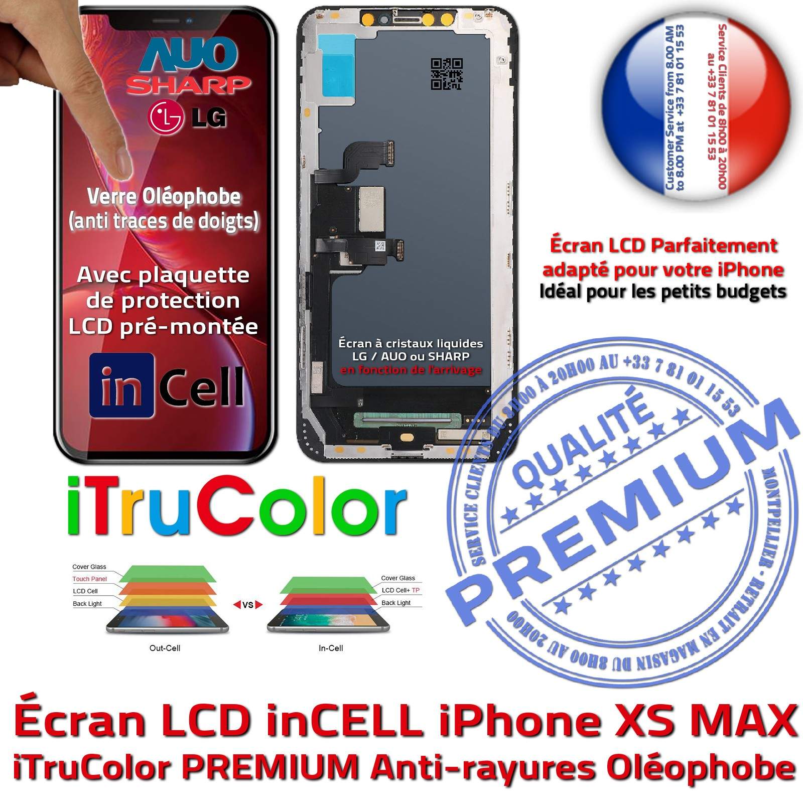 Vitre Tactile iPhone XS MAX inCELL Apple PREMIUM Super Retina 6,5 pouces SmartPhone Affichage True Tone Cristaux Liquides 3D HD