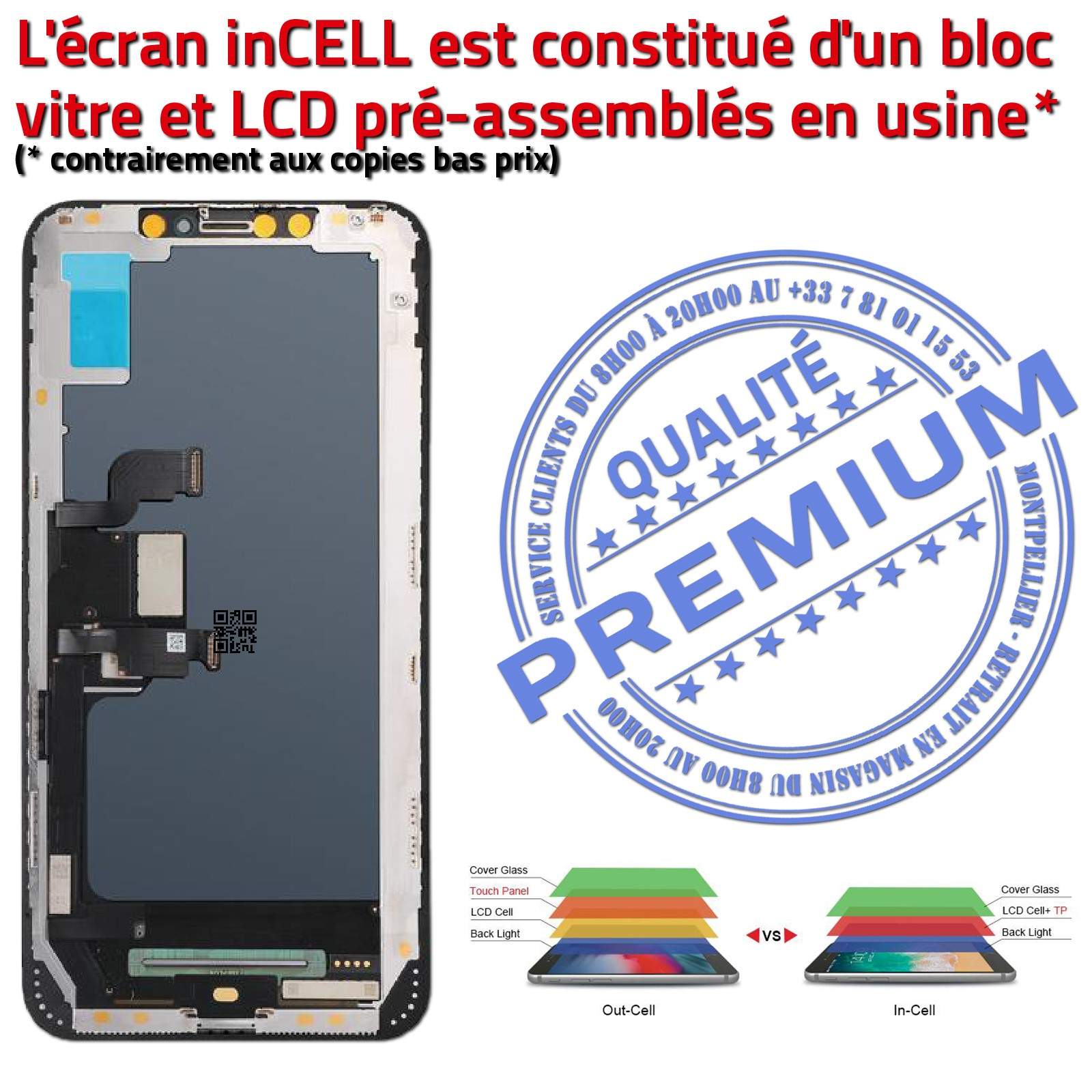 Vitre Tactile iPhone XS MAX inCELL Apple PREMIUM Super Retina 6,5 pouces SmartPhone Affichage True Tone Cristaux Liquides 3D HD