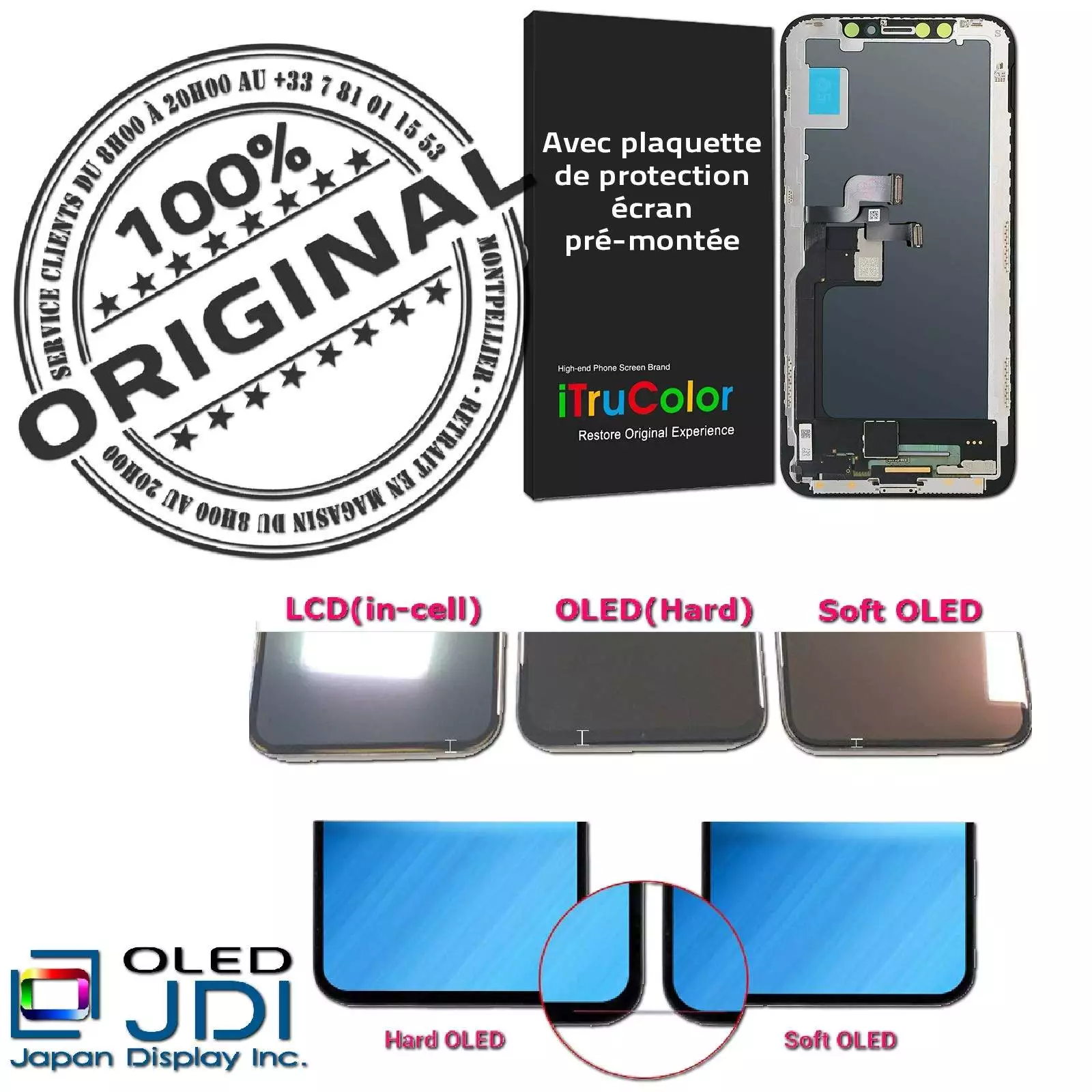 A1901 A1902 Changer Écran soft OLED Complet Assemblé JDI Japan Display Inc. Verre Oléophobe ORIGINAL Vitre Super Retina 5.8 pouces inch Affichage True Tone HD Anti-rayures LG KIT Remplacement Téléphone Réparation Tactile iPhone X sur Châssis Apple A1865