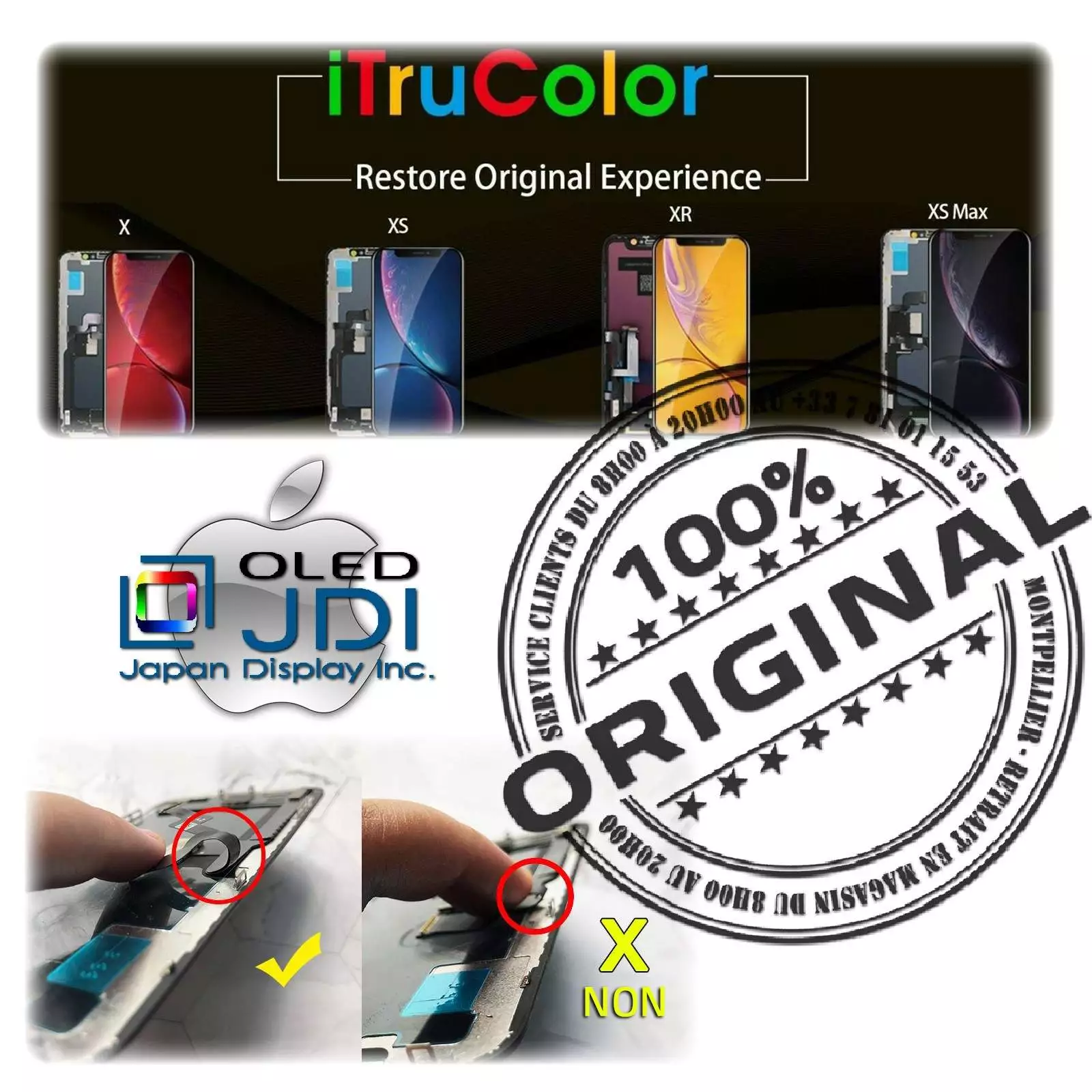 Verre Tactile iPhone X soft OLED Qualité Écran A1902 ORIGINAL Réparation SmartPhone Affichage True Tone HD Super Retina 5,8 inch
