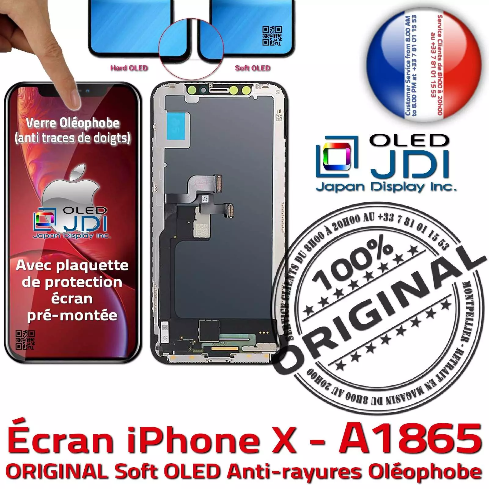 Super Retina 5.8 pouces Apple A1865 iPhone X soft OLED Vitre ORIGINAL SmartPhone Affichage True Tone Changer Écran LG Oléophobe