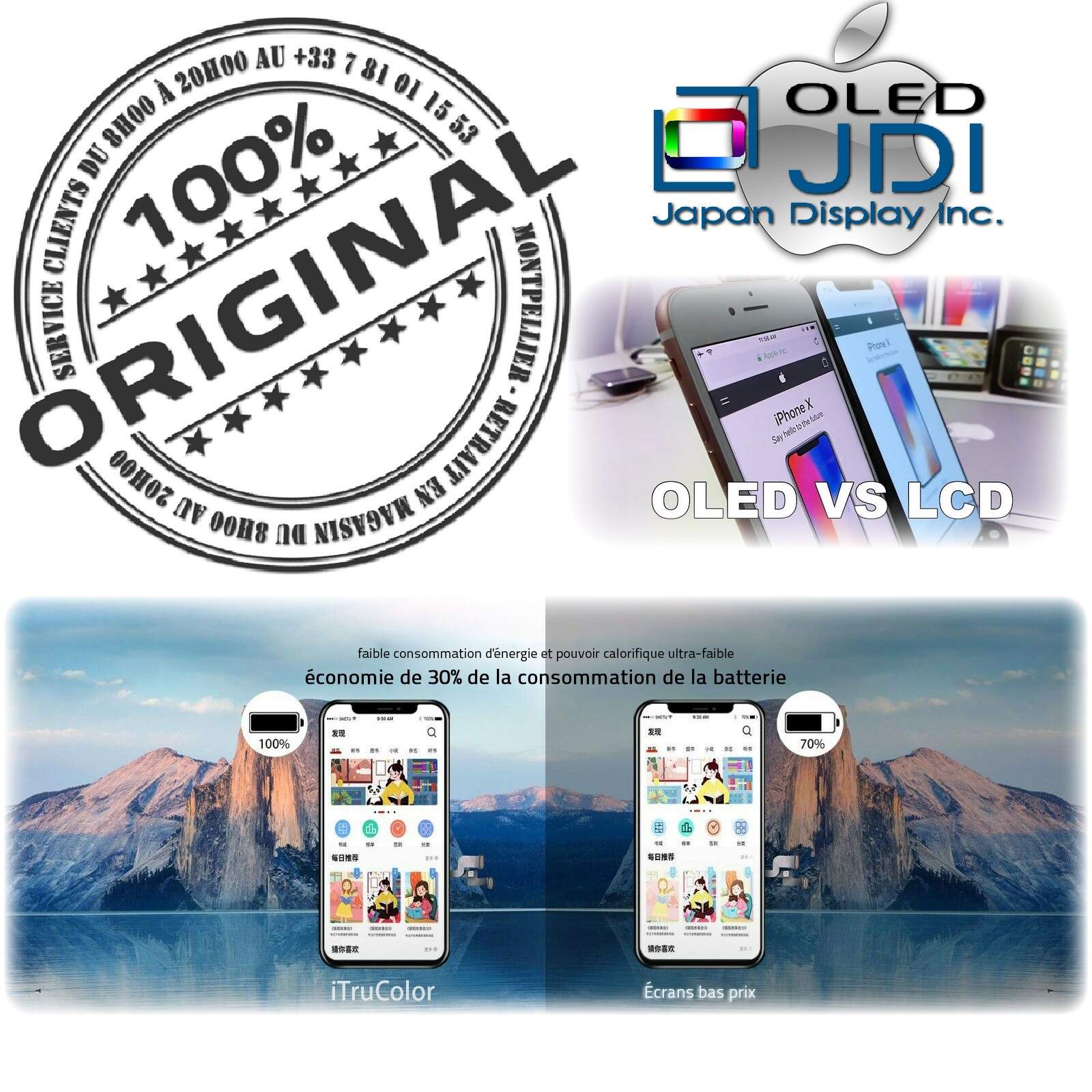 Écran soft OLED Réparation Apple iPhone XS A2097 iTruColor ORIGINAL SmartPhone 3D Touch HD Super Retina 5,8 in Complet Assemblé