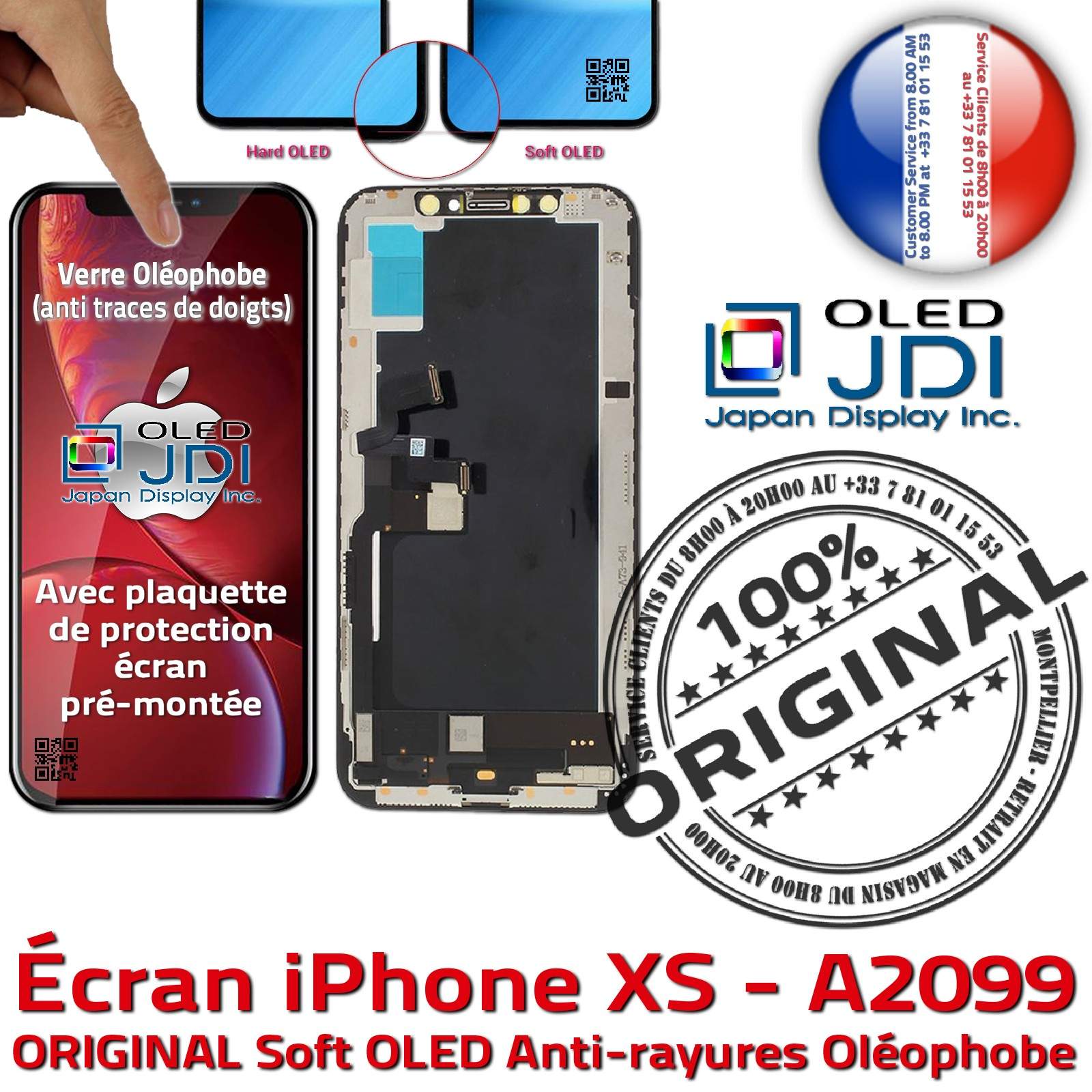 Verre Tactile iPhone XS soft OLED Qualité Écran A2099 ORIGINAL Réparation SmartPhone Affichage True Tone HD Super Retina 5,8