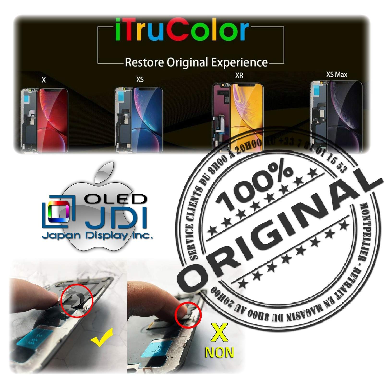 Verre Tactile iPhone XS soft OLED Qualité Écran A2099 ORIGINAL Réparation SmartPhone Affichage True Tone HD Super Retina 5,8
