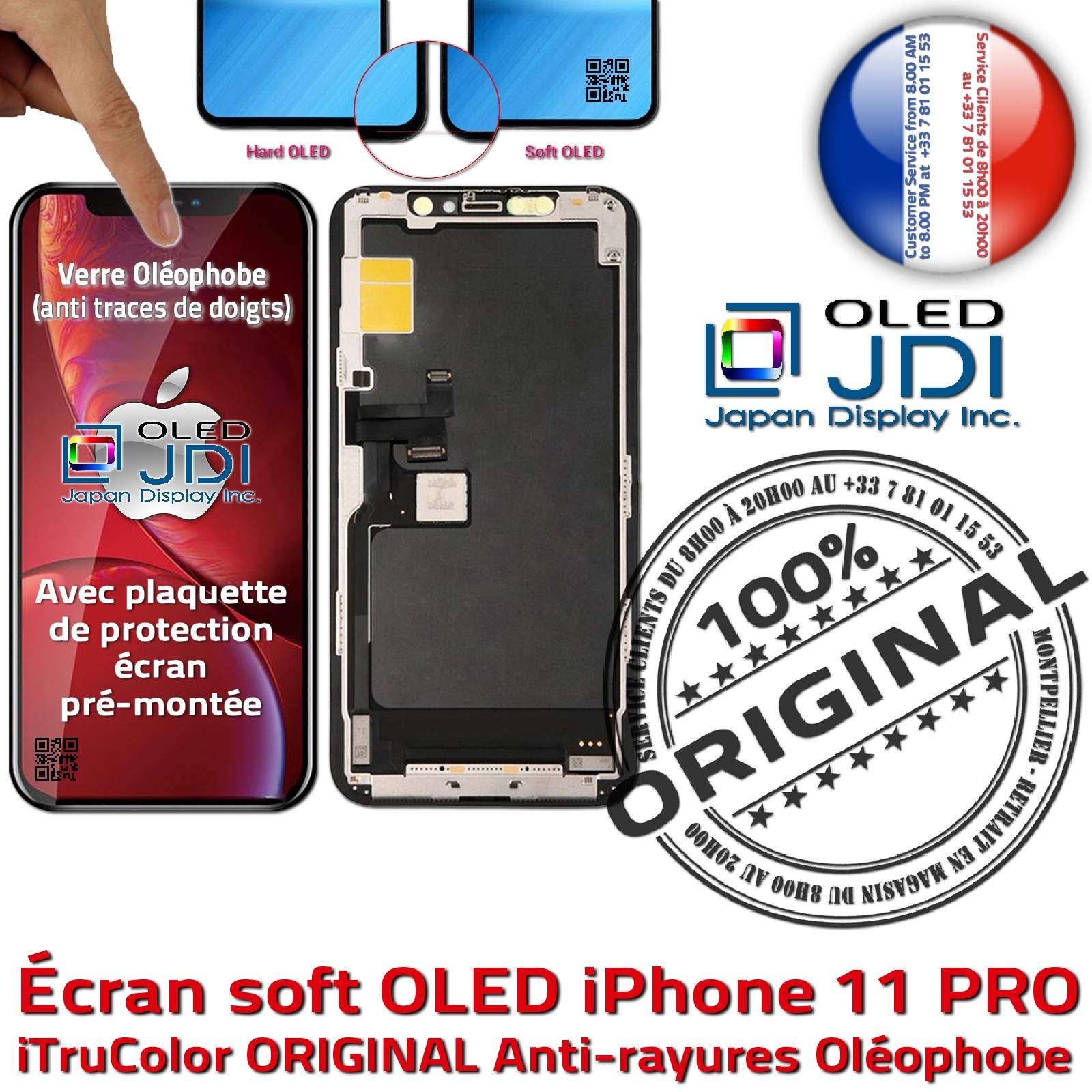 Vitre Tactile Écran sur Châssis Complet Assemblé iPhone 11 PRO Verre Multi-Touch soft OLED Apple ORIGINAL 3D Touch KIT Remplacem