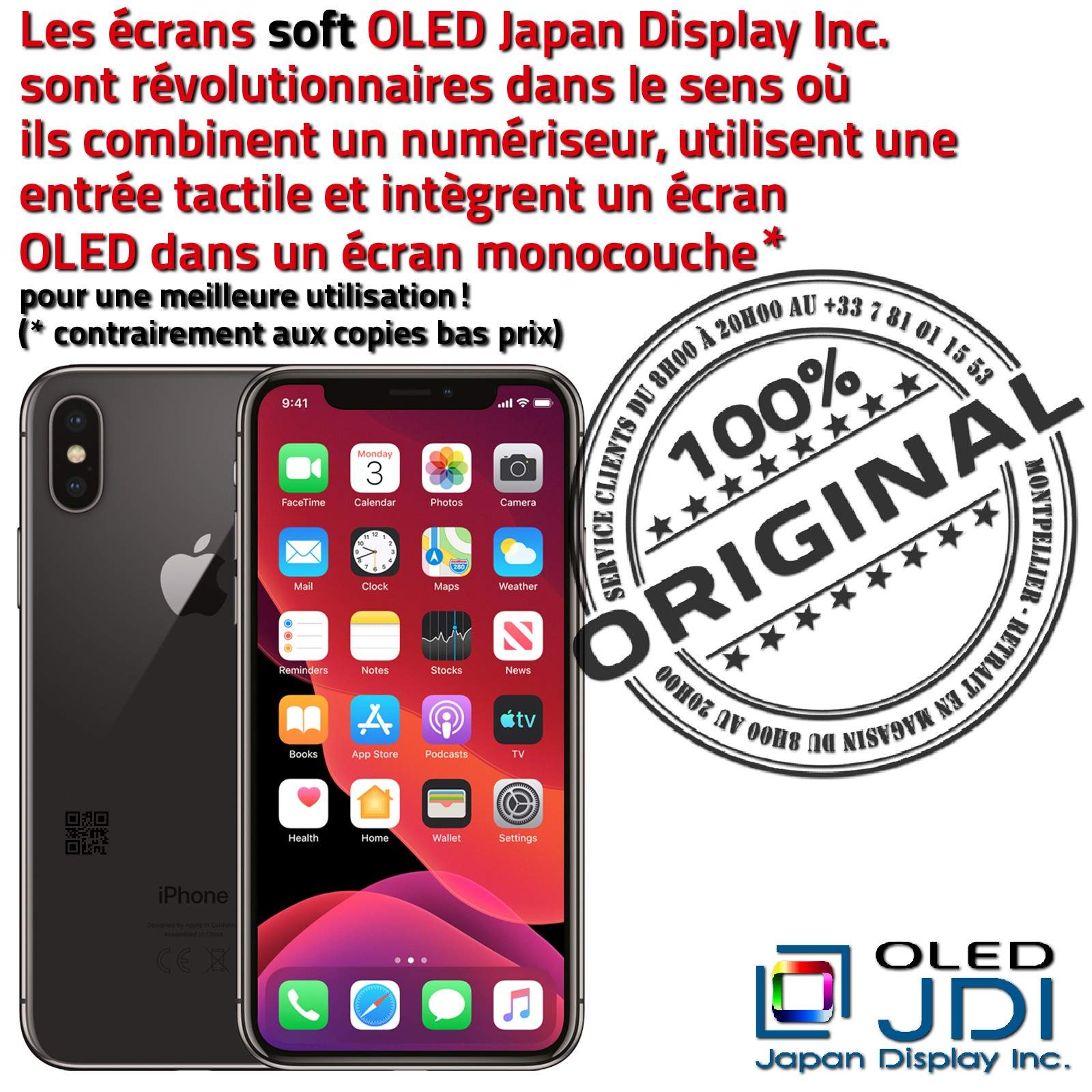 Écran sur Châssis iPhone 11 PRO Apple Qualité Remplacement soft OLED Verre Oléop