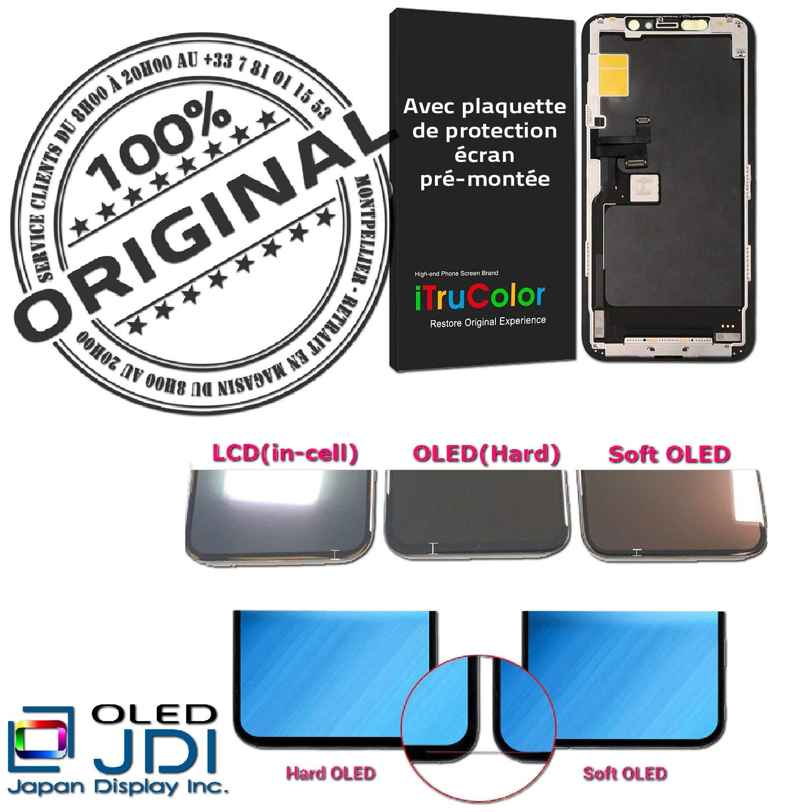Changer Écran soft OLED Complet Assemblé A2215 A2217 Vitre Super Retina 5.8 pouces inch LG KIT Remplacement Téléphone Apple A2160 Réparation Tactile iPhone 11 PRO sur Châssis Affichage Qualité Anti-rayures JDI Japan Display Inc. Verre Oléophobe ORIGINAL