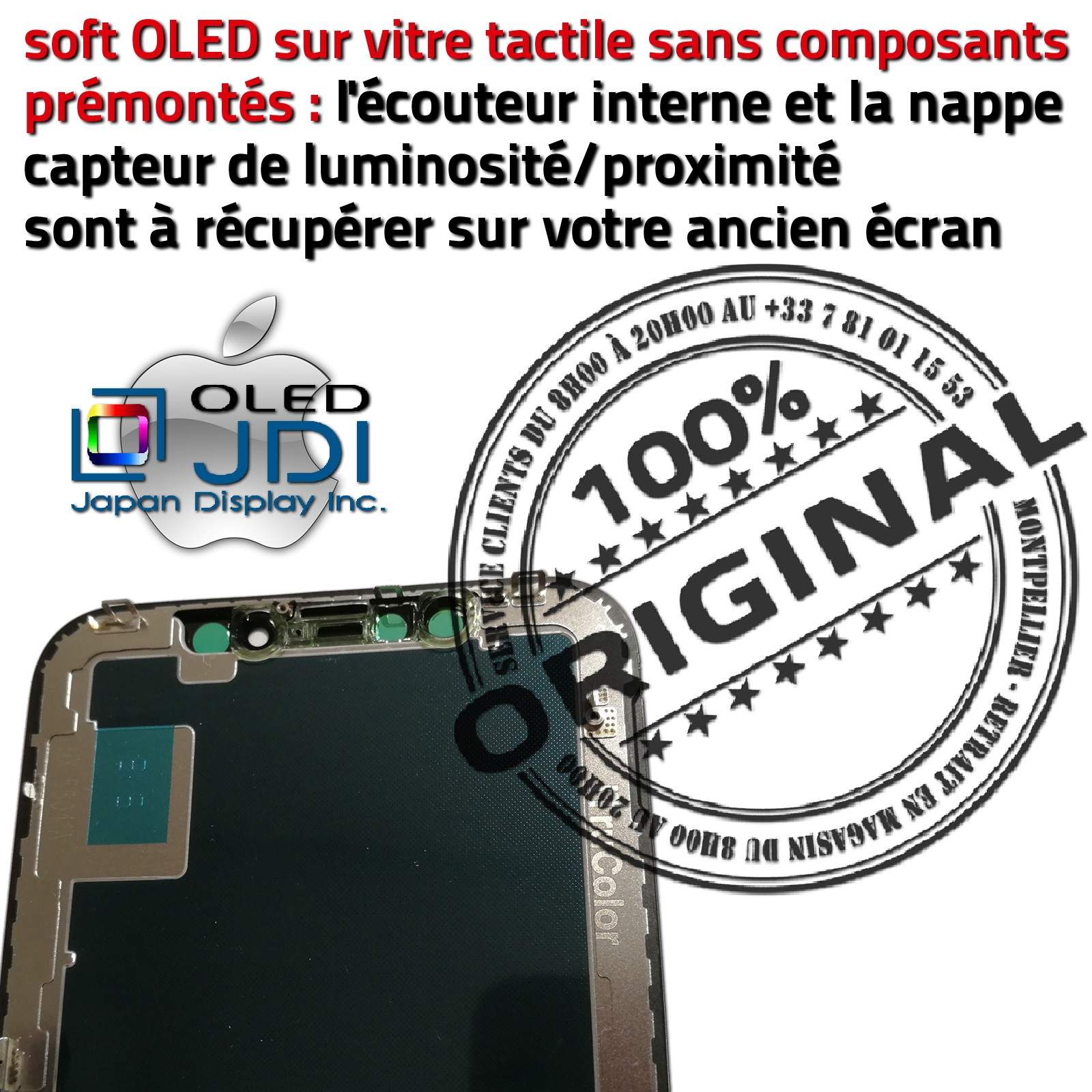 Apple A2160 LG KIT Remplacement Téléphone Réparation Tactile iPhone 11 PRO soft OLED sur Châssis Changer Écran Complet Assemblé A2215 A2217 Affichage Qualité Anti-rayures JDI Japan Display Inc. Verre Oléophobe ORIGINAL Vitre Super Retina 5.8 pouces inch