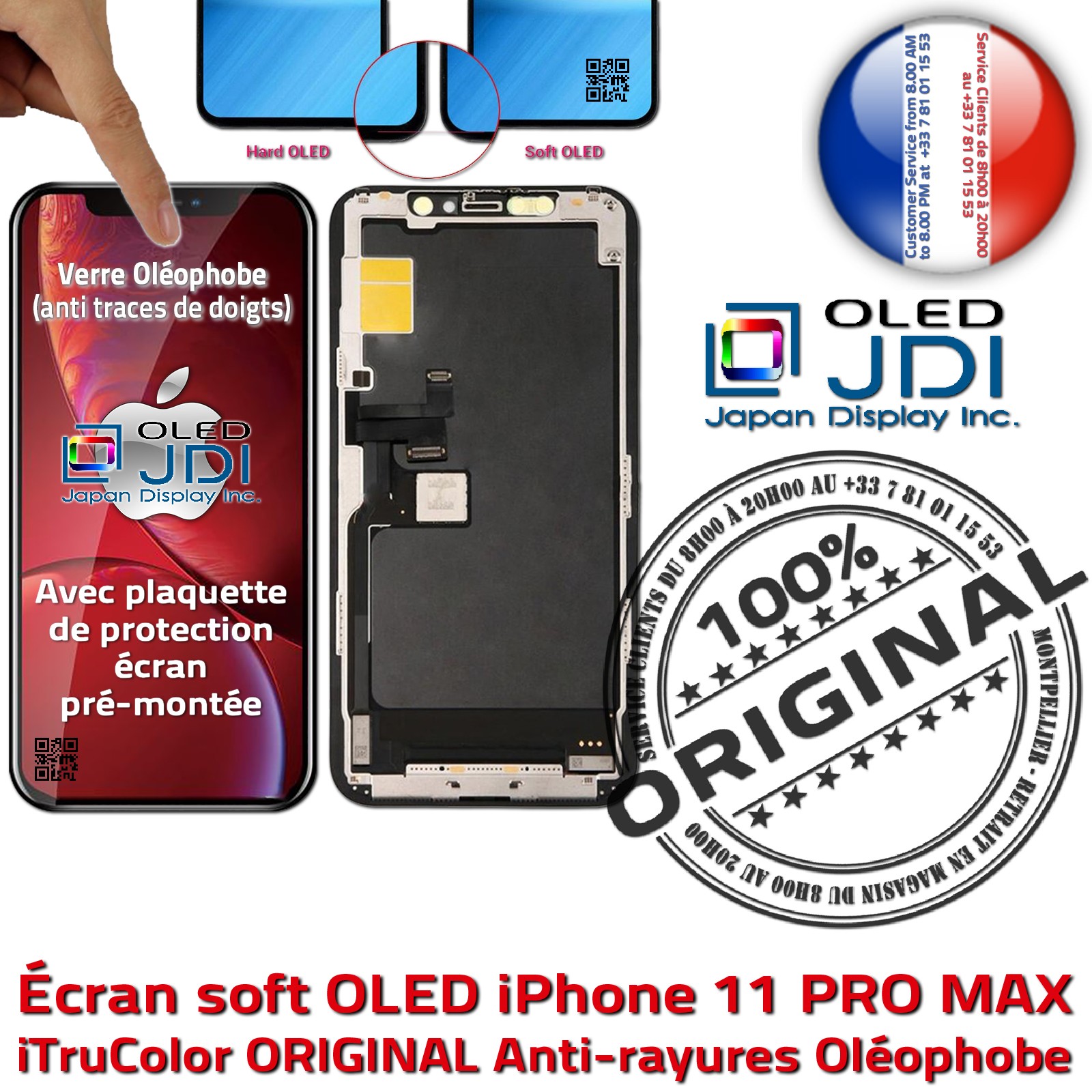 Verre Tactile iPhone 11 PRO MAX soft OLED iTruColor ORIGINAL Écran Verre Multi-Touch SmartPhone Affichage True Tone LG HDR