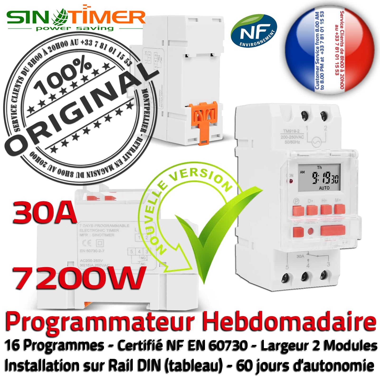 Programmation Commande Automatique Journalière Électronique Prises VMC Tableau électrique Rail DIN 30A 7200W 7kW Digital