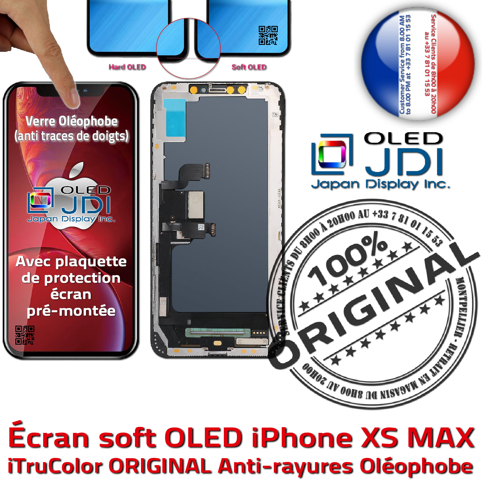 Vitre Tactile soft OLED iPhone XS MAX Apple ORIGINAL Super Retina 6,5 pouces SmartPhone Affichage True Tone 3D HDR