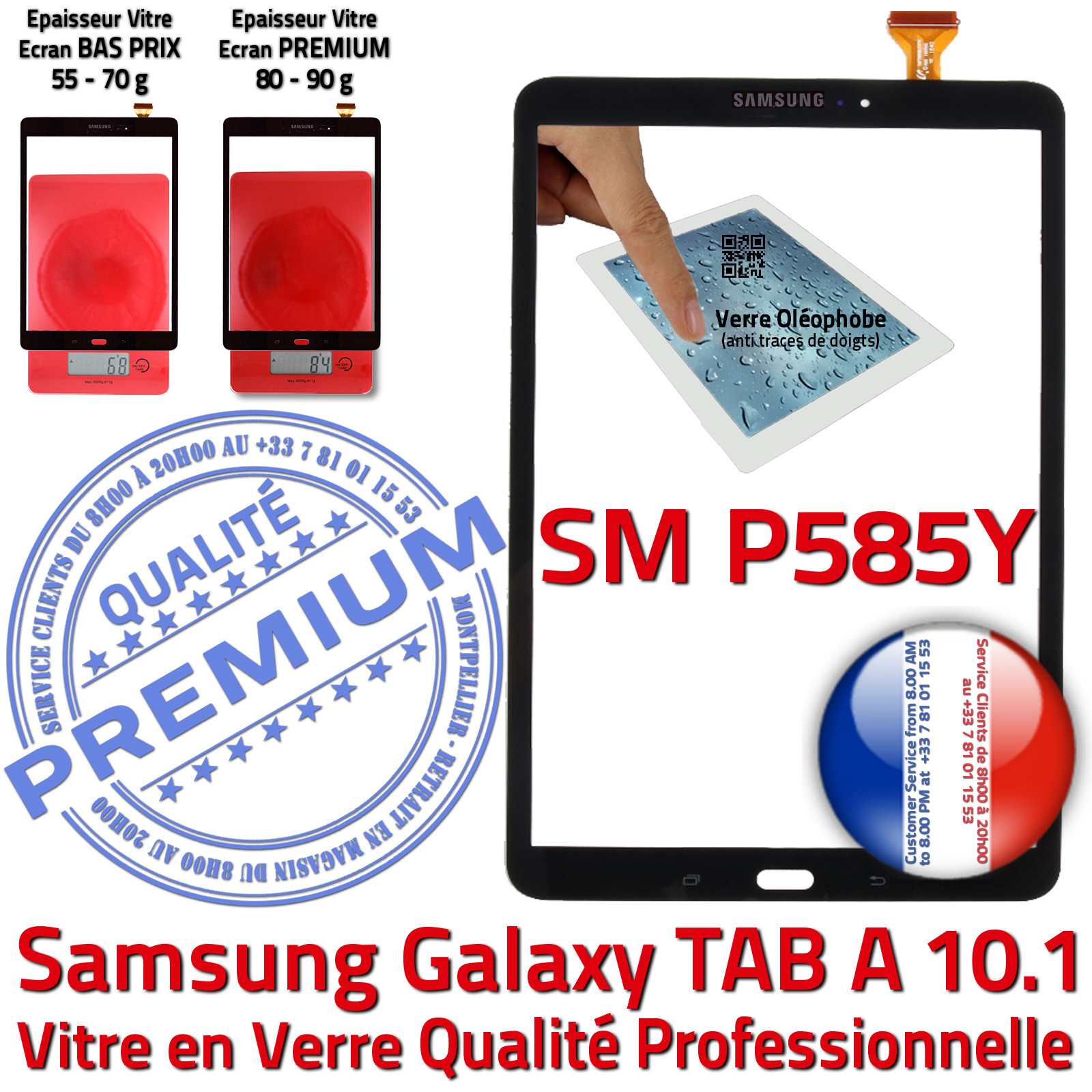Ecran Noir Samsung SM P585Y Galaxy TAB-A 10.1 en Verre Qualité Supérieure PREMIUM Vitre Tactile Noire Résistante aux Chocs