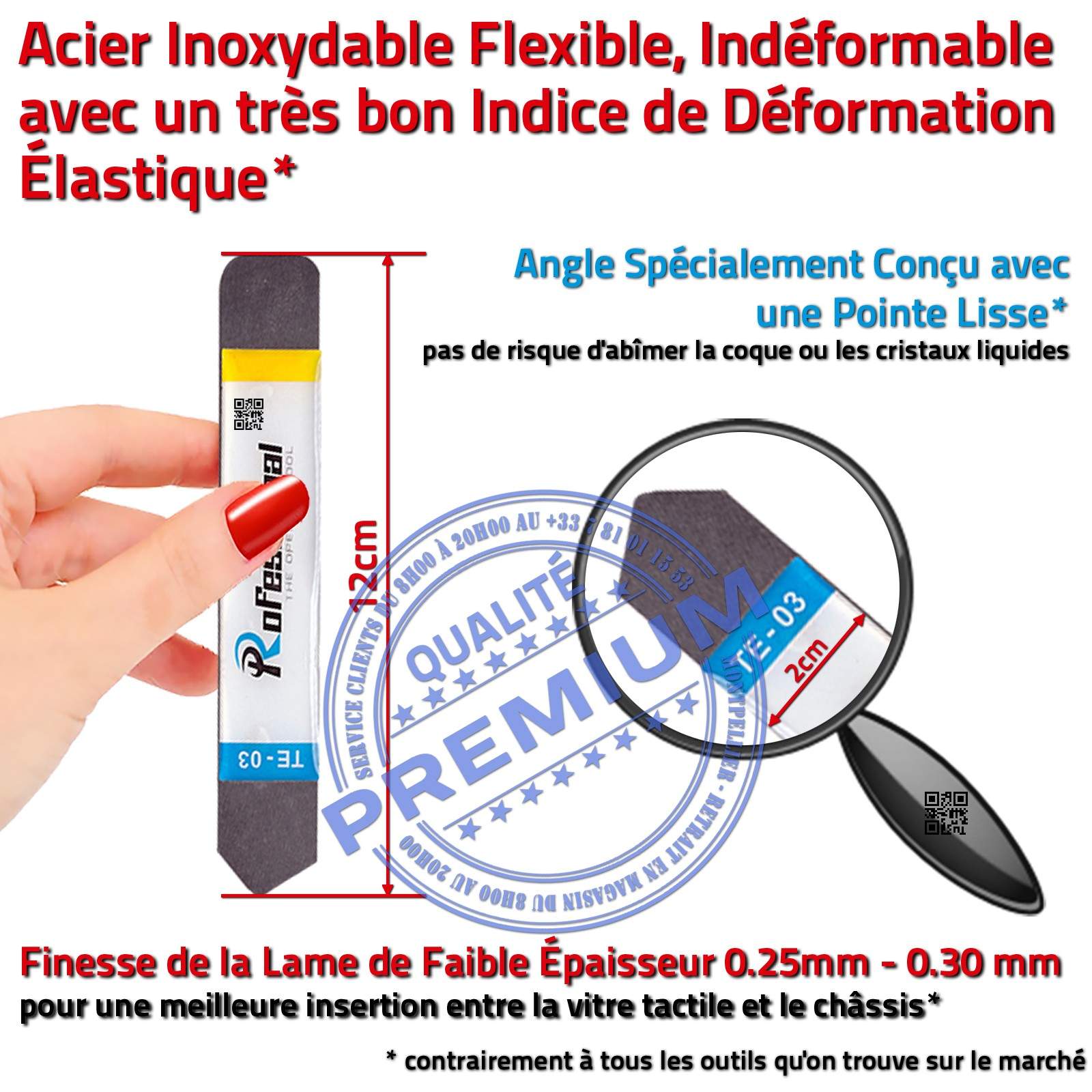 KIT Outils Professionnels Téléphone Portable Remplacement Tablette Nappe Ergonomique Connecteur Inoxydable Outil Outillage Professionnel Levier Qualité PRO Ecran Changement Réparation Vitre Tactile Indéformable iLAME Démontage Smartphone Changer