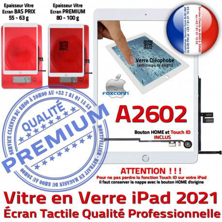 iPad 2021 A2602 Blanc Ecran Tablette Qualité Monté HOME Nappe Verre Tactile Réparation Adhésif Vitre Fixation Caméra Oléophobe