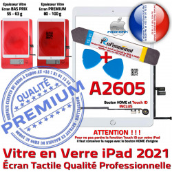 HOME KIT Verre Bouton iPad PREMIUM Vitre A2605 Adhésif Réparation 2021 Nappe Outils Qualité Blanche Precollé B PACK Oléophobe Tactile