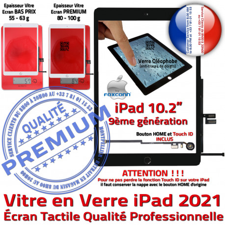 iPad A2602 A2603 A2604 A2605 N Bouton Adhésif Caméra Fixation Verre Oléophobe Remplacement Noir PREMIUM Qualité Tactile Ecran Precollé 2021 HOME Vitre