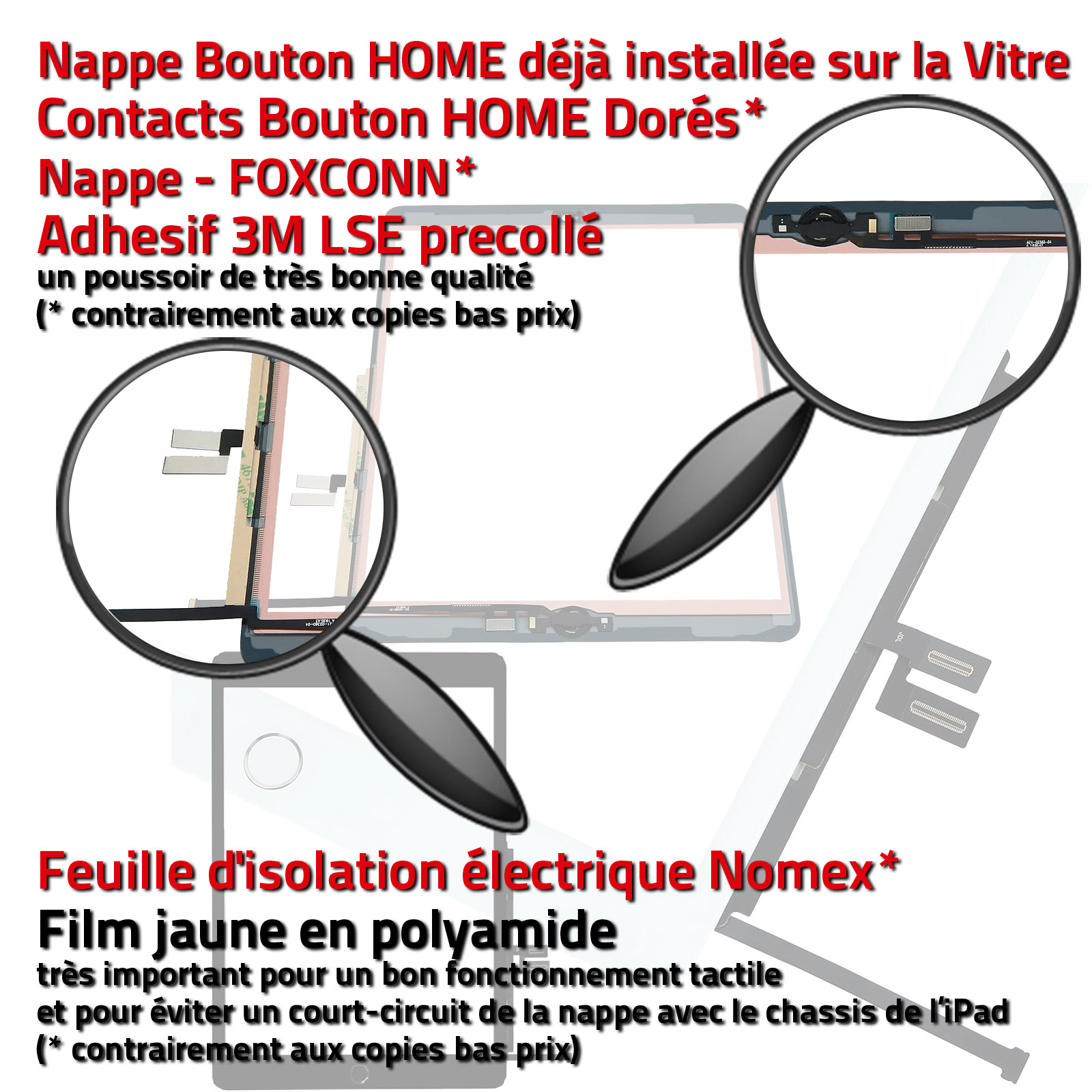Vitre Tactile iPad A2604 Noir Ecran Assemblé Nappe Bouton HOME Adhésif Prémonté